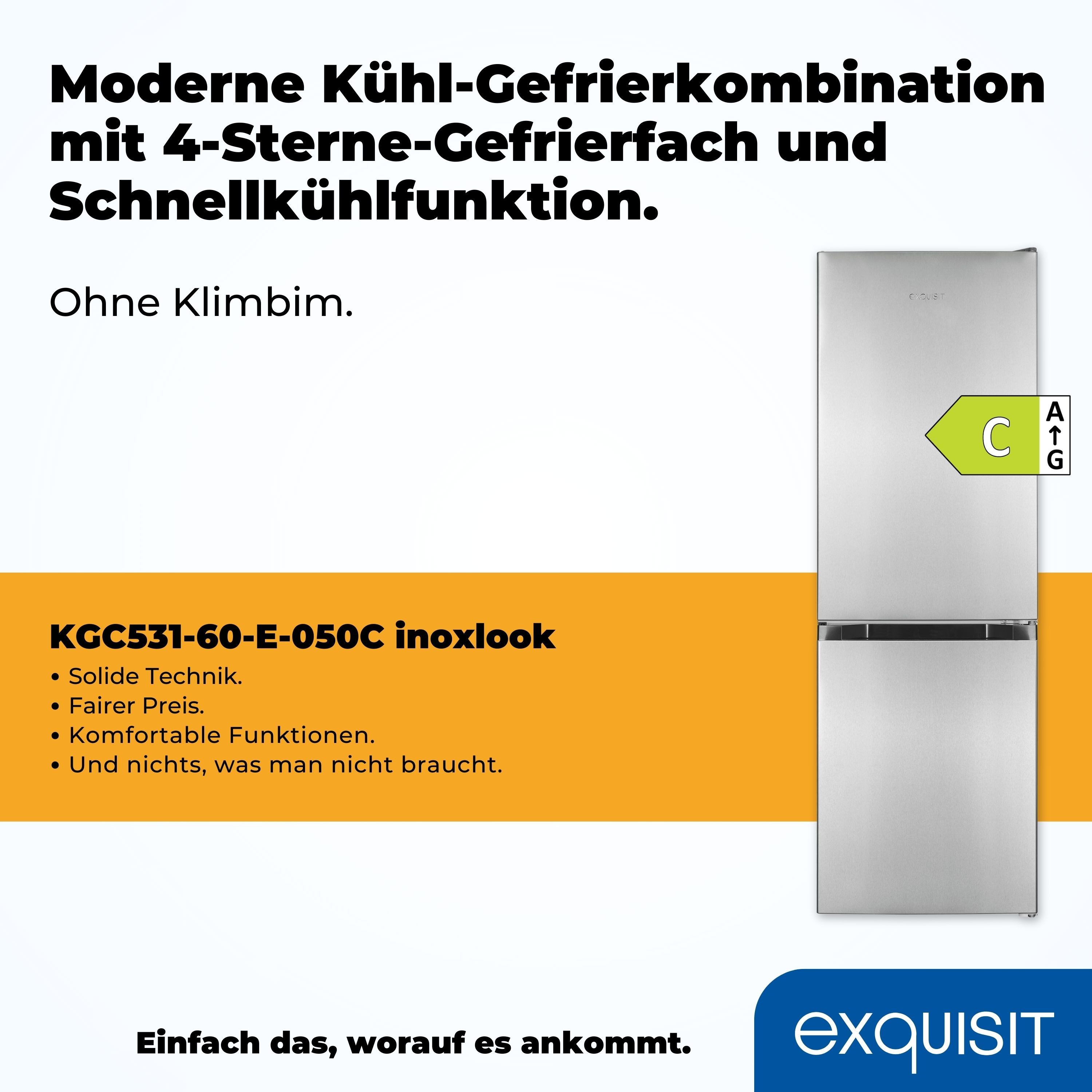 exquisit Kühl-/Gefrierkombination KGC231-60-E-050C, 144 cm hoch, 47,4 cm breit