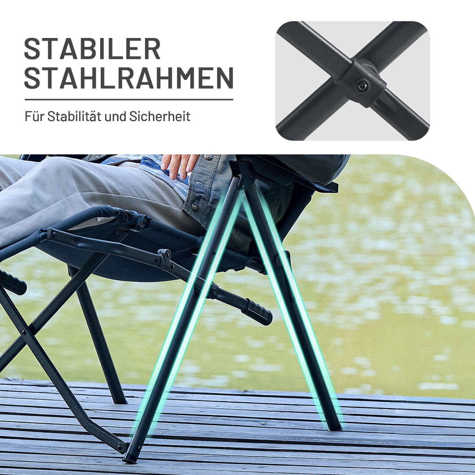TIMBER RIDGE Campingstuhl mit Fußstütze, klappbar, 4-fach verstellbar, hohe Rückenlehne, 150 kg (1 St) – Bild 5 von 5