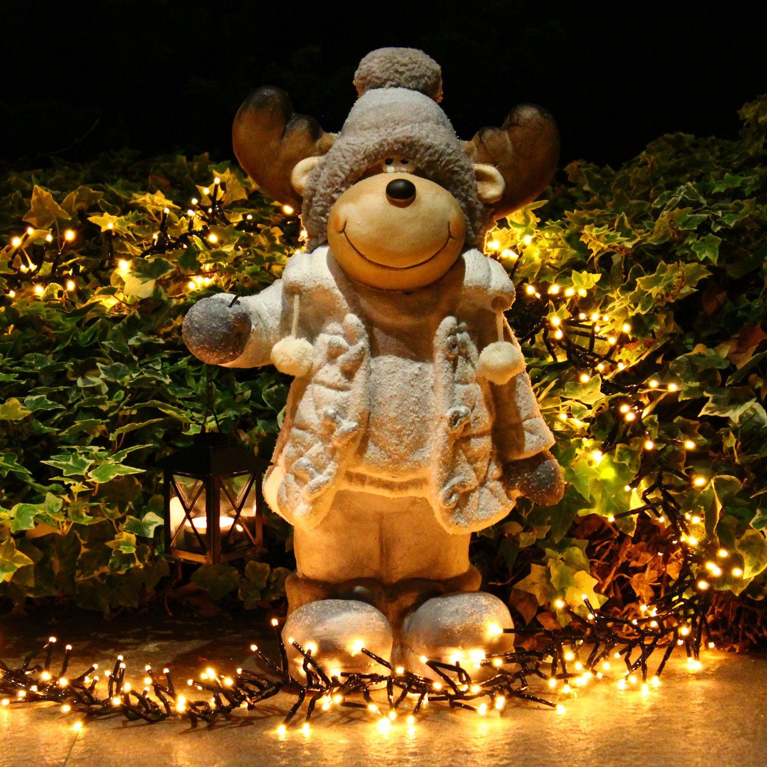 Kamelio mit Figuren Weihnachtsdeko 40cm Weihnachtsfigur Elch Weihnachtsfiguren Laterne