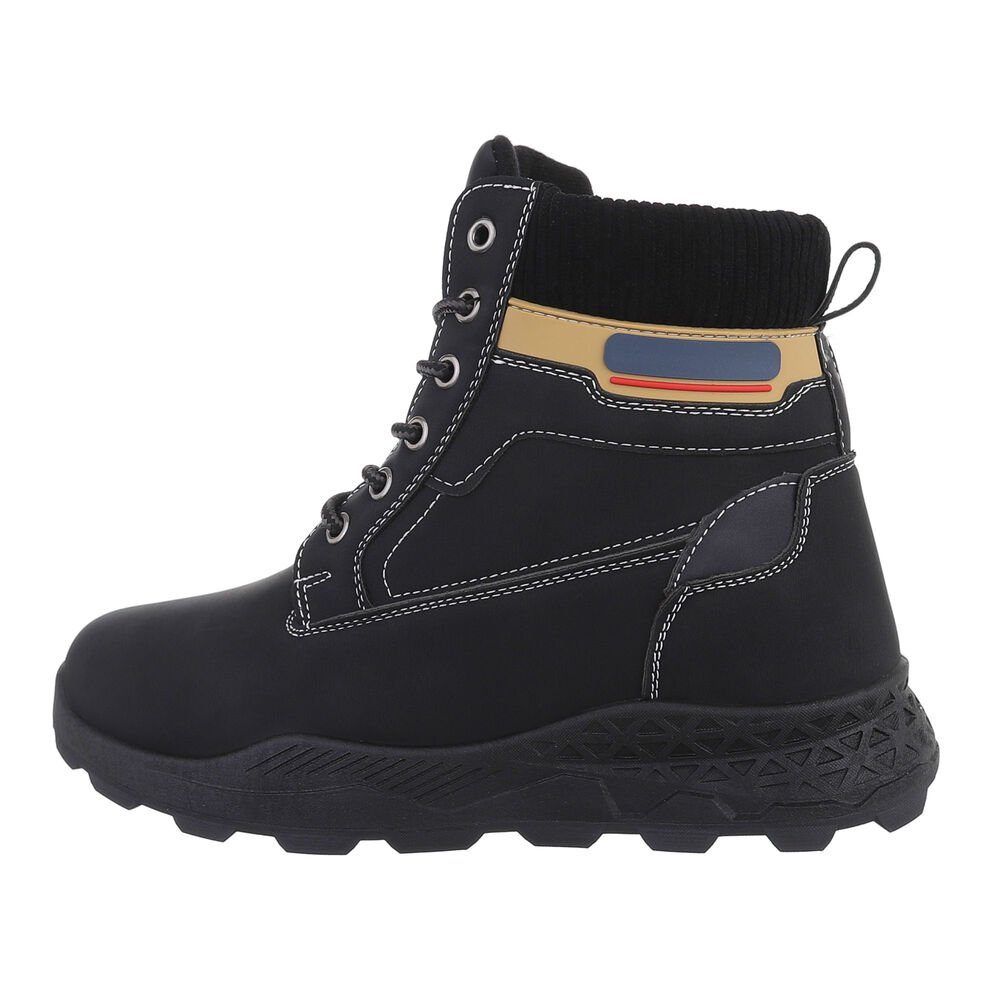 Ital-Design Herren High-Top Freizeit Stiefelette Flach Freizeitschuhe in Schwarz