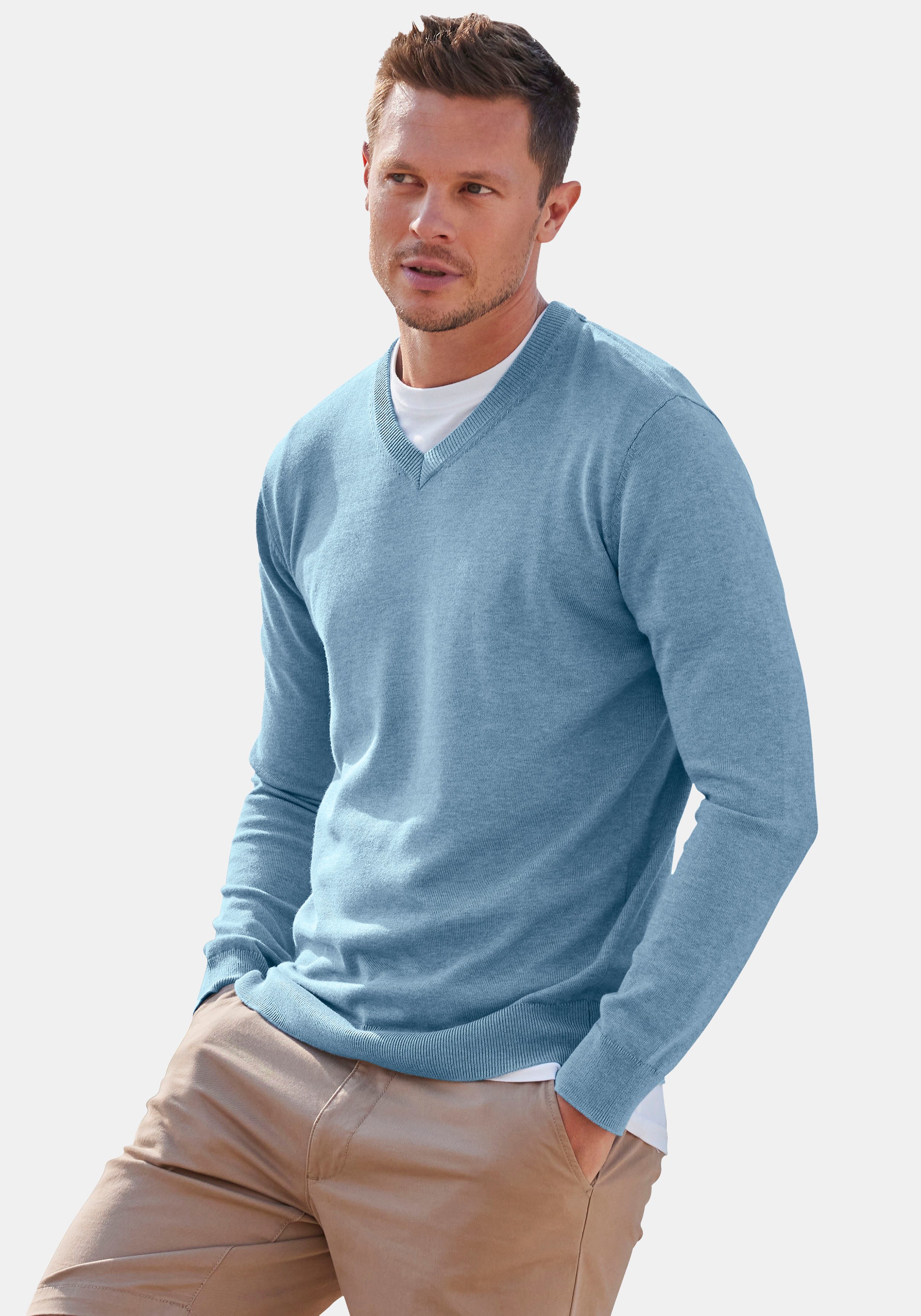 H.I.S Strickpullover mit V-Ausschnitt, Pullover aus Feinstrick, Baumwollmischung