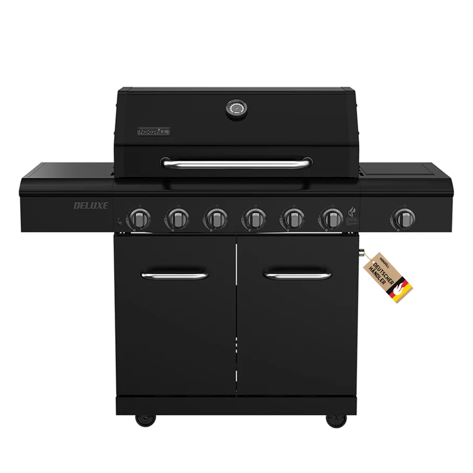nexgrill Gasgrill 6B Deluxe 6+1 Brenner, Seitenkochfeld, Sondermodell Matt Schwarz, 21KW, Aufbaumaß: 148x62x119 cm