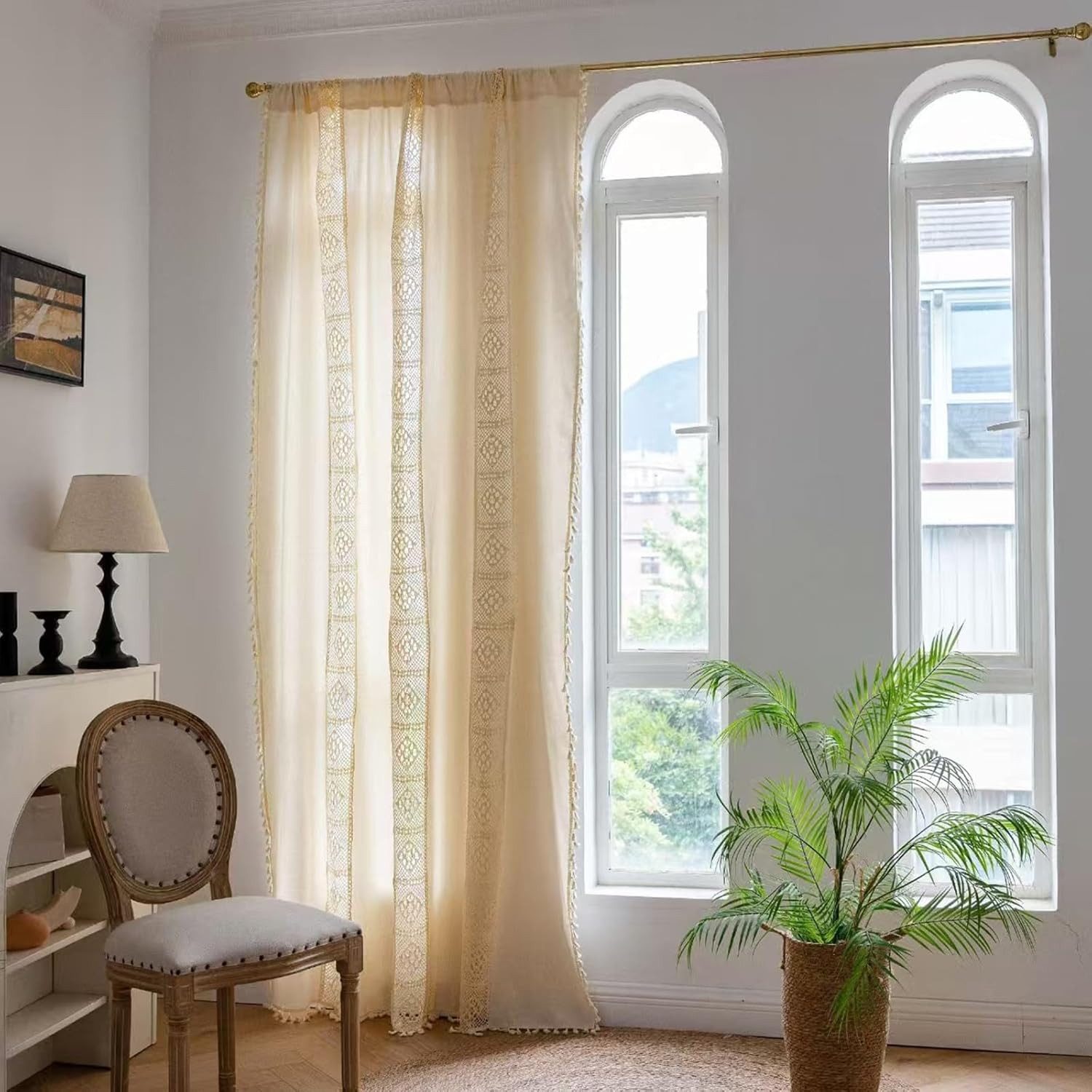 Kaket Gardine Boho-gewebter Vorhang, Vintage-Landhausstil Gardine, Baumwoll günstig online kaufen