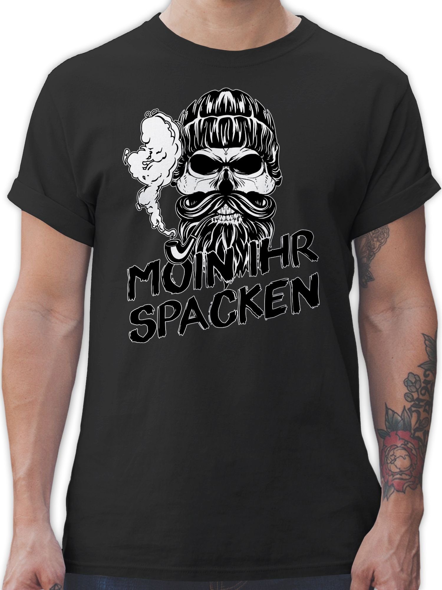 Shirtracer T-Shirt Moin ihr Spacken Totenkopf Norddeutsch Geschenke Sprüche Statement 01 Schwarz