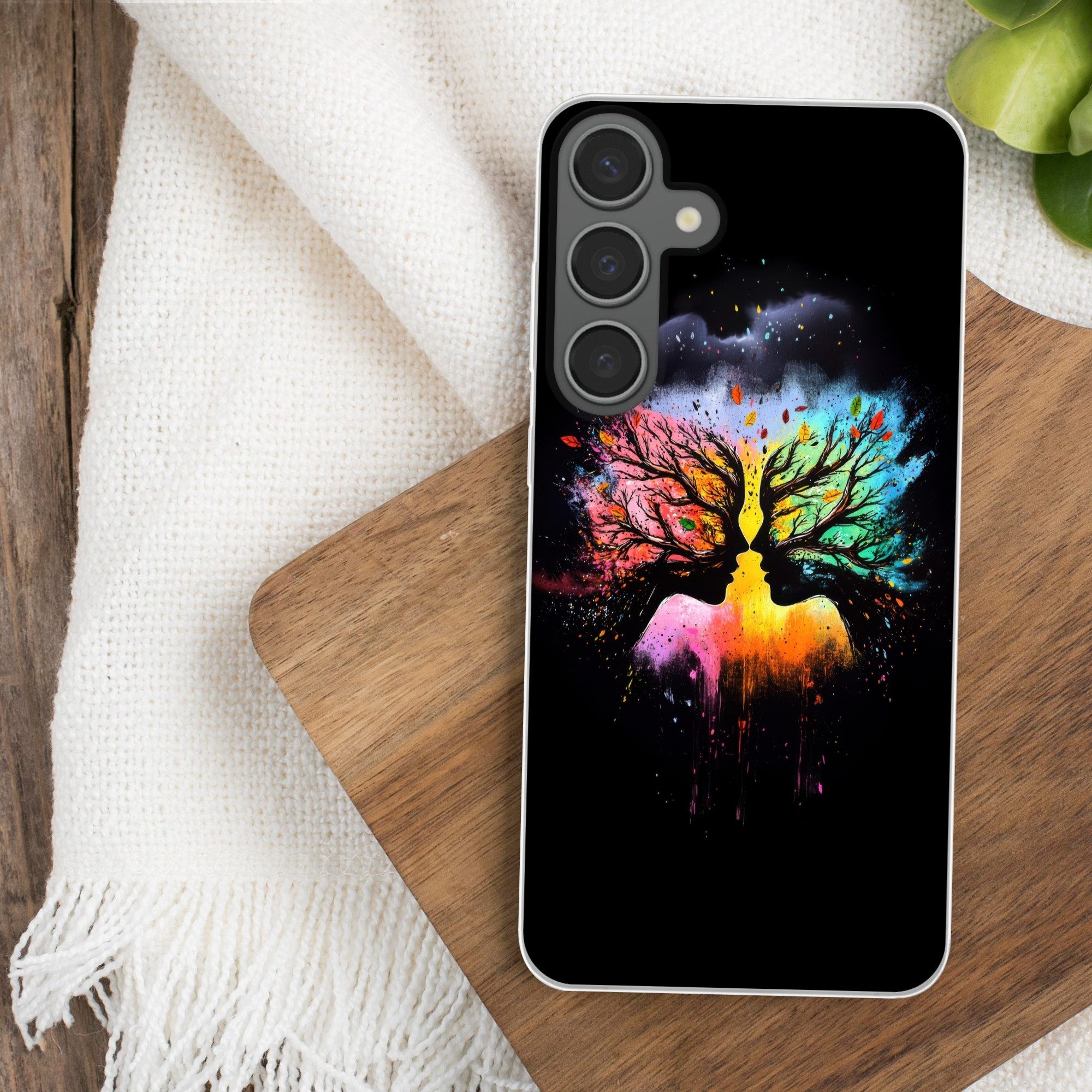 MuchoWow Handyhülle für Samsung Galaxy S24 Plus Gesichter - Silhouetten - Bunt - Äste, Phone Case, Silikon, Schutzhülle Dünn