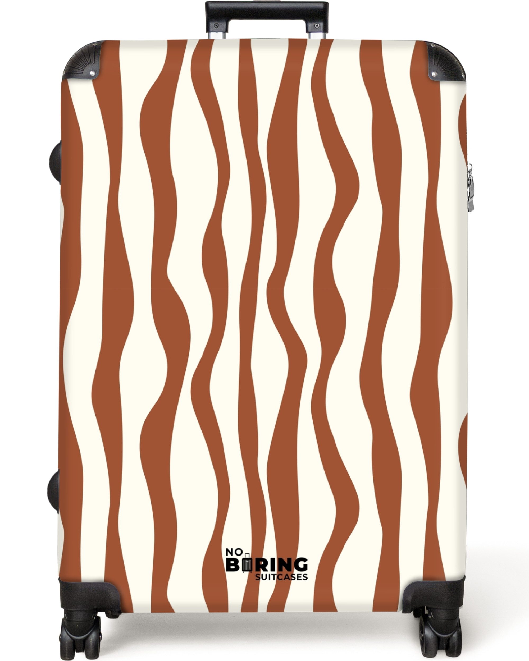 NoBoringSuitcases.com© Hartschalen-Trolley Braun mit weißen Wellenlinien günstig online kaufen
