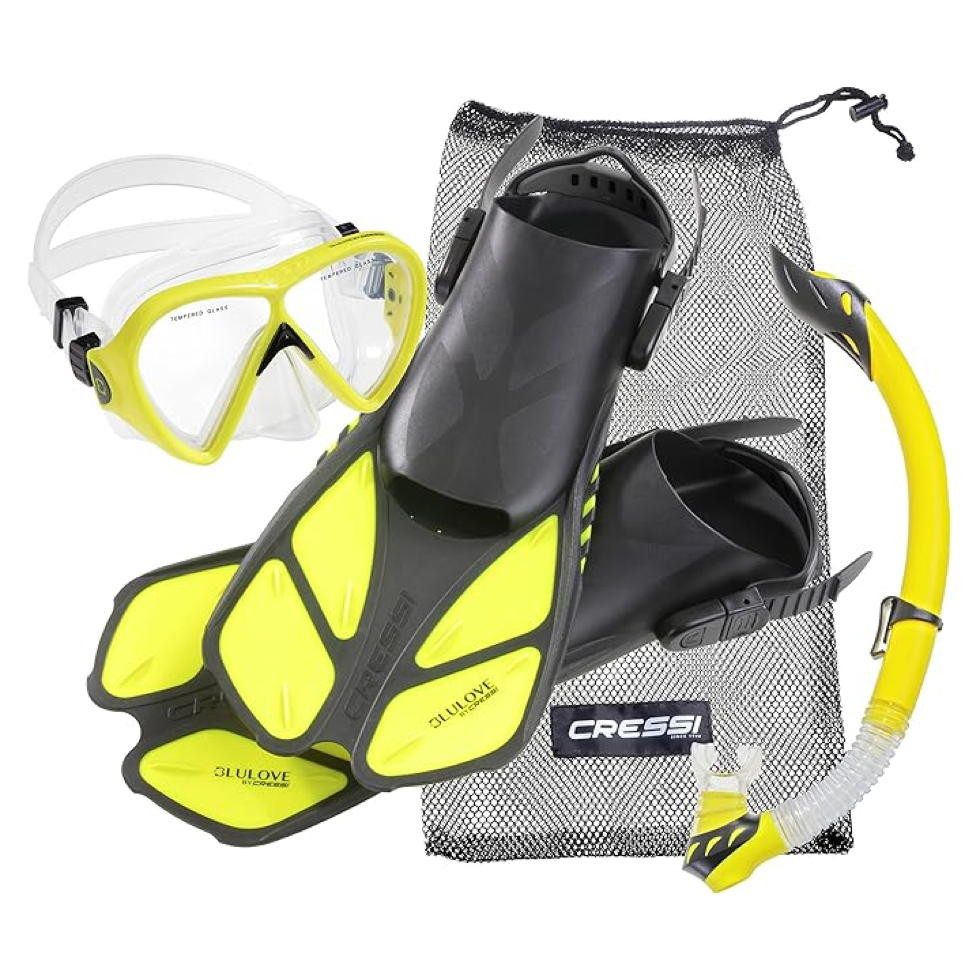 Cressi Schnorchel Tauchset BONETE Deluxe (3er Set aus Tauchmaske, Schnorchel, Flossen, inkl. Beutel, 3er Set aus Tauchmaske, Schnorchel, Flossen, inkl. Beutel)