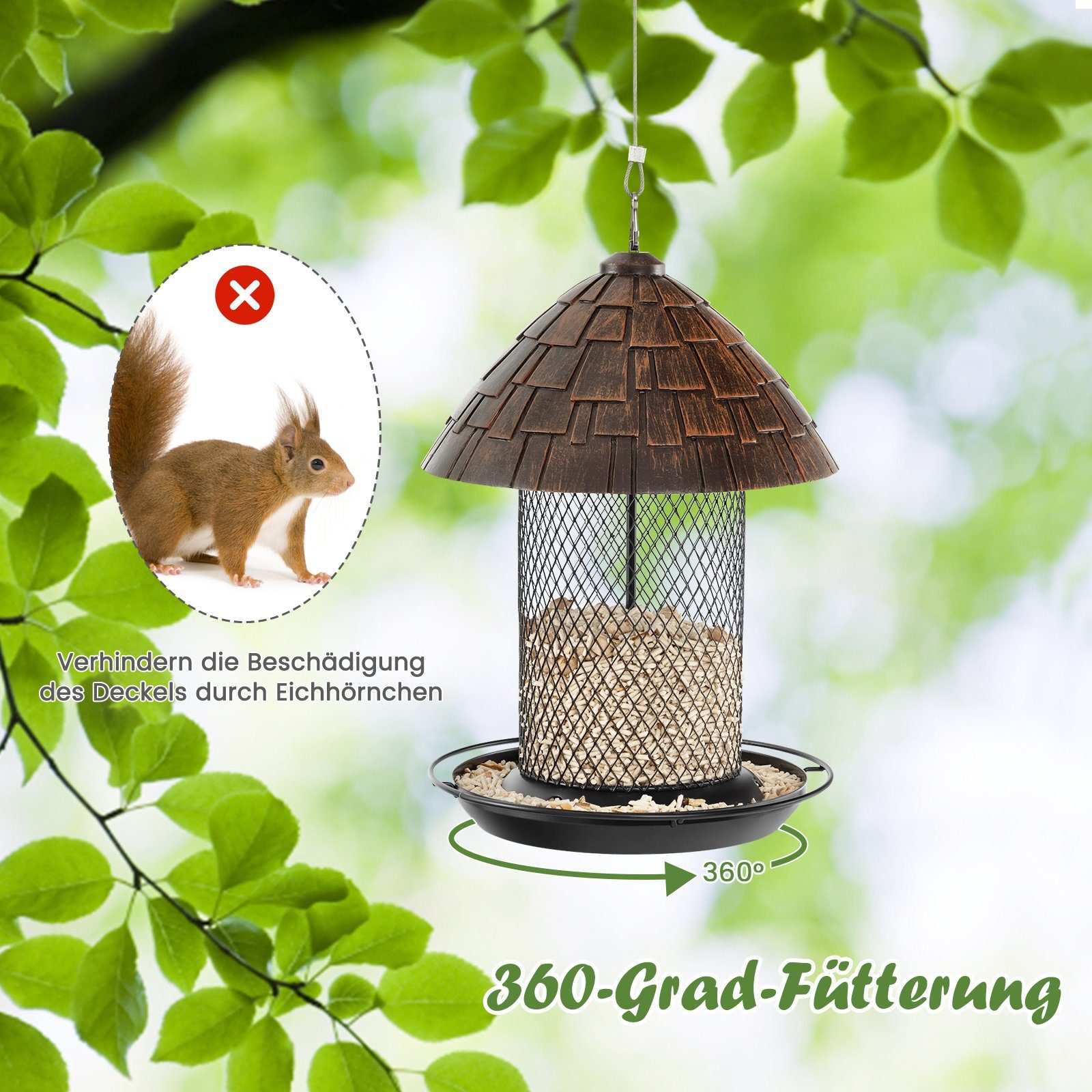 COSTWAY Futterspender, Vogelfutterhaus mit Sitzstange, 20 x 20 x 28 cm