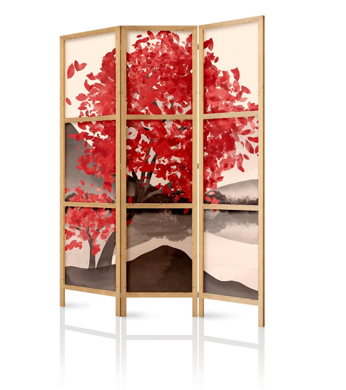 framed concept Paravent, Raumteiler Holz Japan-Motiv, 135x172 & 225x172 cm, einseitig