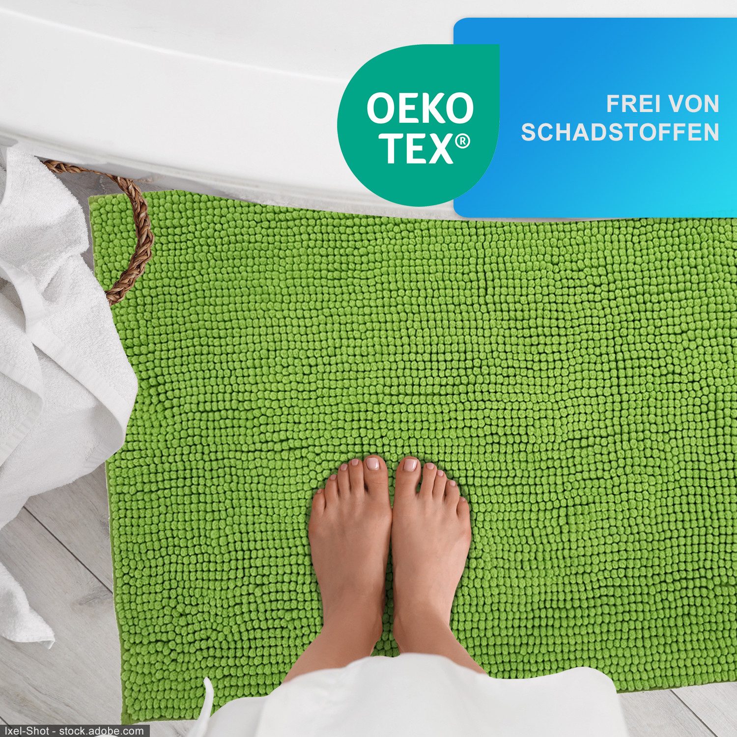 NYVI Badematte WC Vorleger NYVISpa Chenille Badvorleger, Höhe 20 mm, Polyester, Rutschfest, Saugfähig, Schnell Trocknend, Fußbodenheizung geeignet – Bild 4 von 5