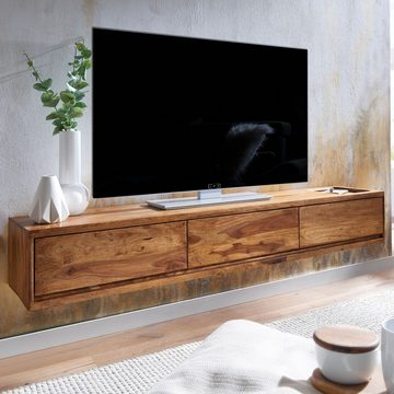 Wohnling Lowboard WL6.525 (TV-Board Hängend Sheesham Massivholz 160x25x35 cm), TV-Schrank mit Stauraum, Fernsehkommode Modern
