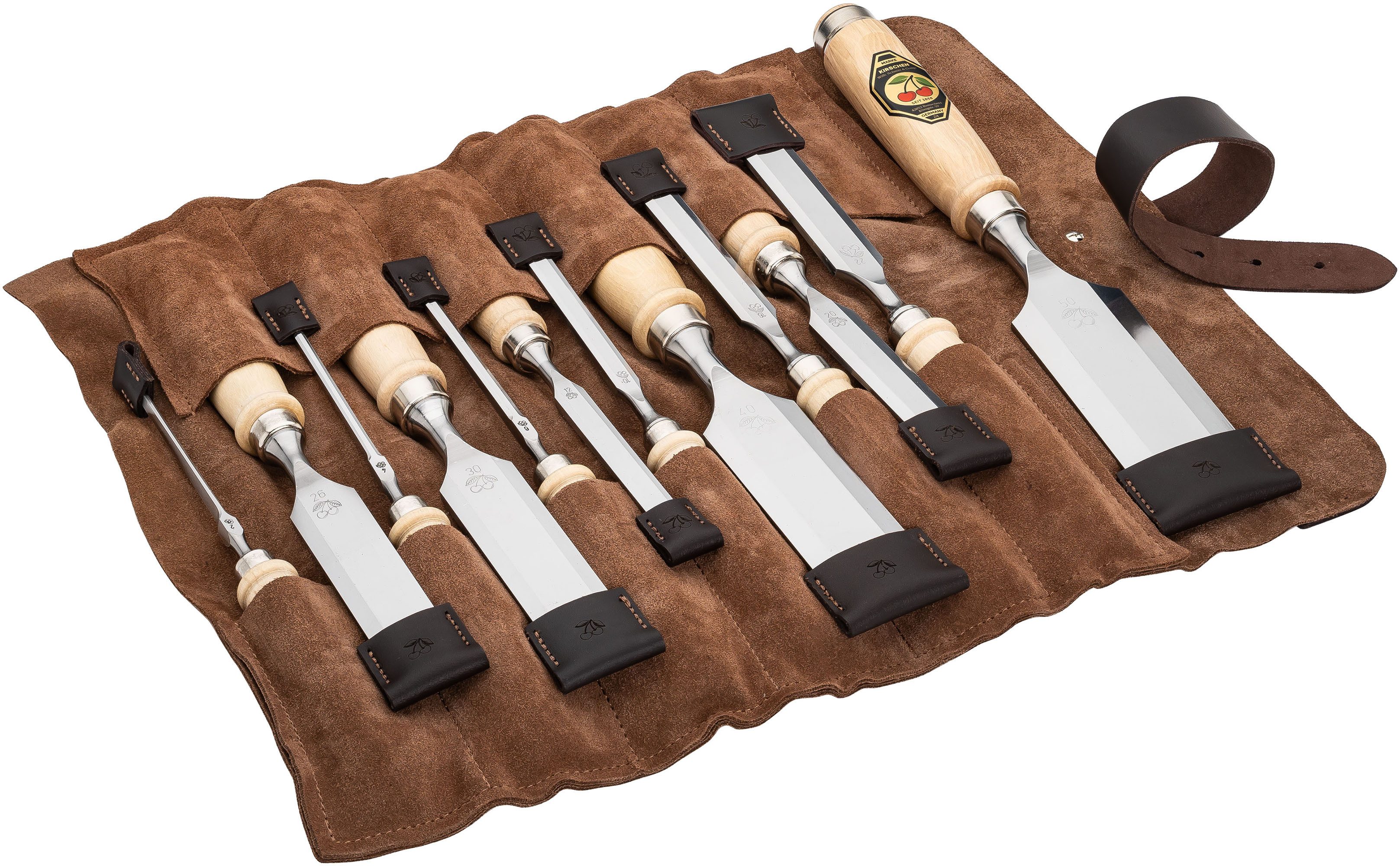 Stechbeitel KIRSCHEN Stechbeitelsatz in Ledertasche 12-tlg. 2-4-6-10-12-16-20-24-2