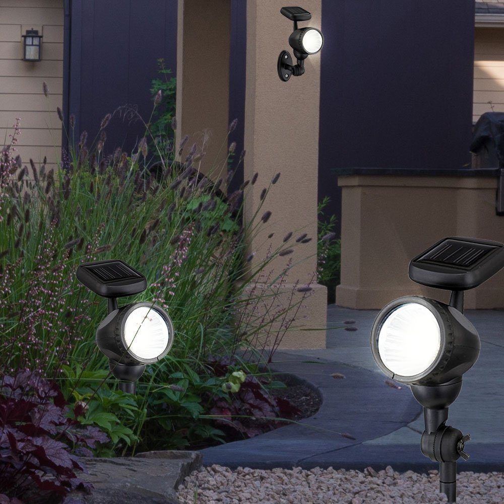 etc-shop Gartenstrahler, LED-Leuchtmittel fest verbaut, Lampen Außen beweglich Solar Strahler 3er Leuchten Steck Set Spot LED