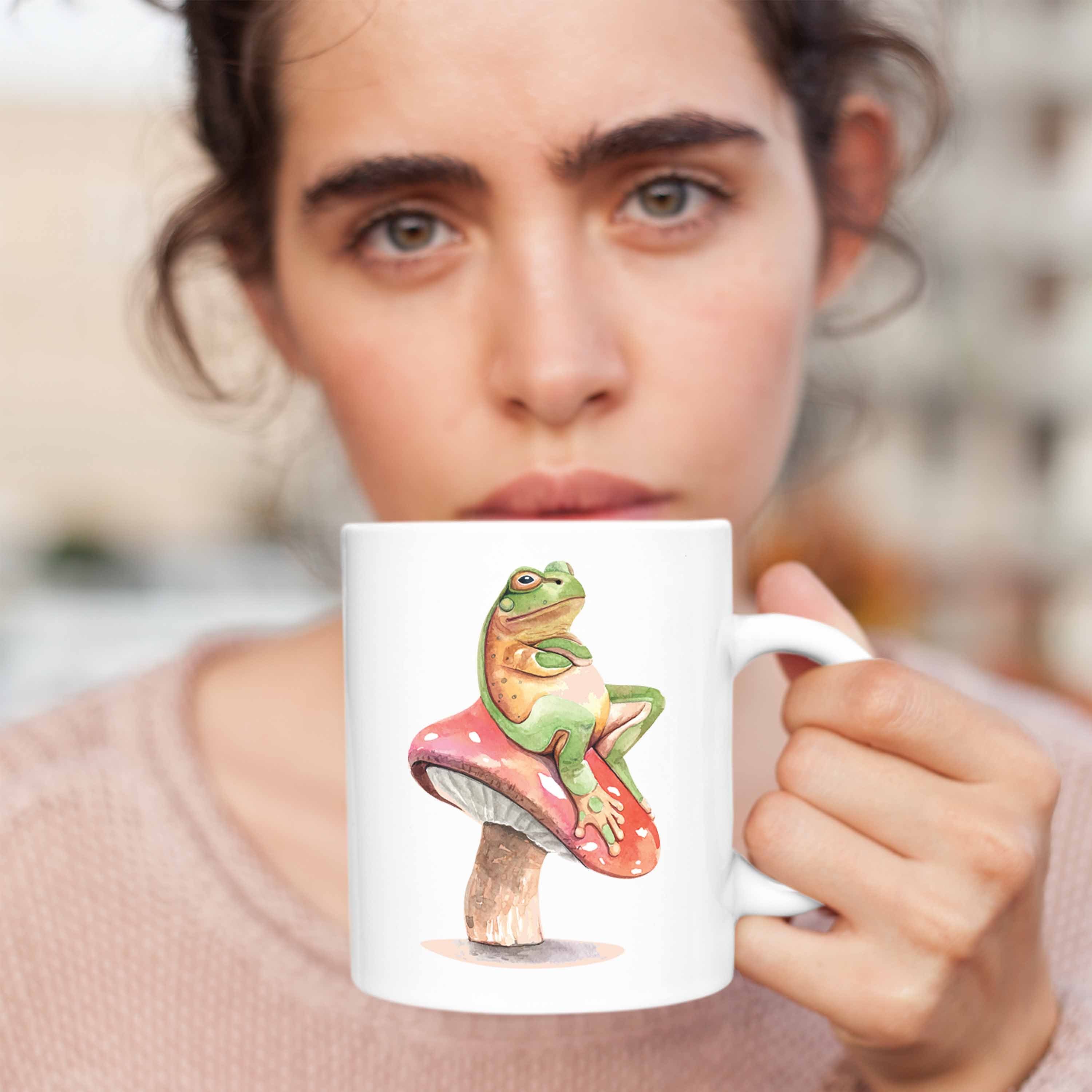 Lustig Frosch Pilz Geschenk Weiss Grafik Tasse Tasse Trendation