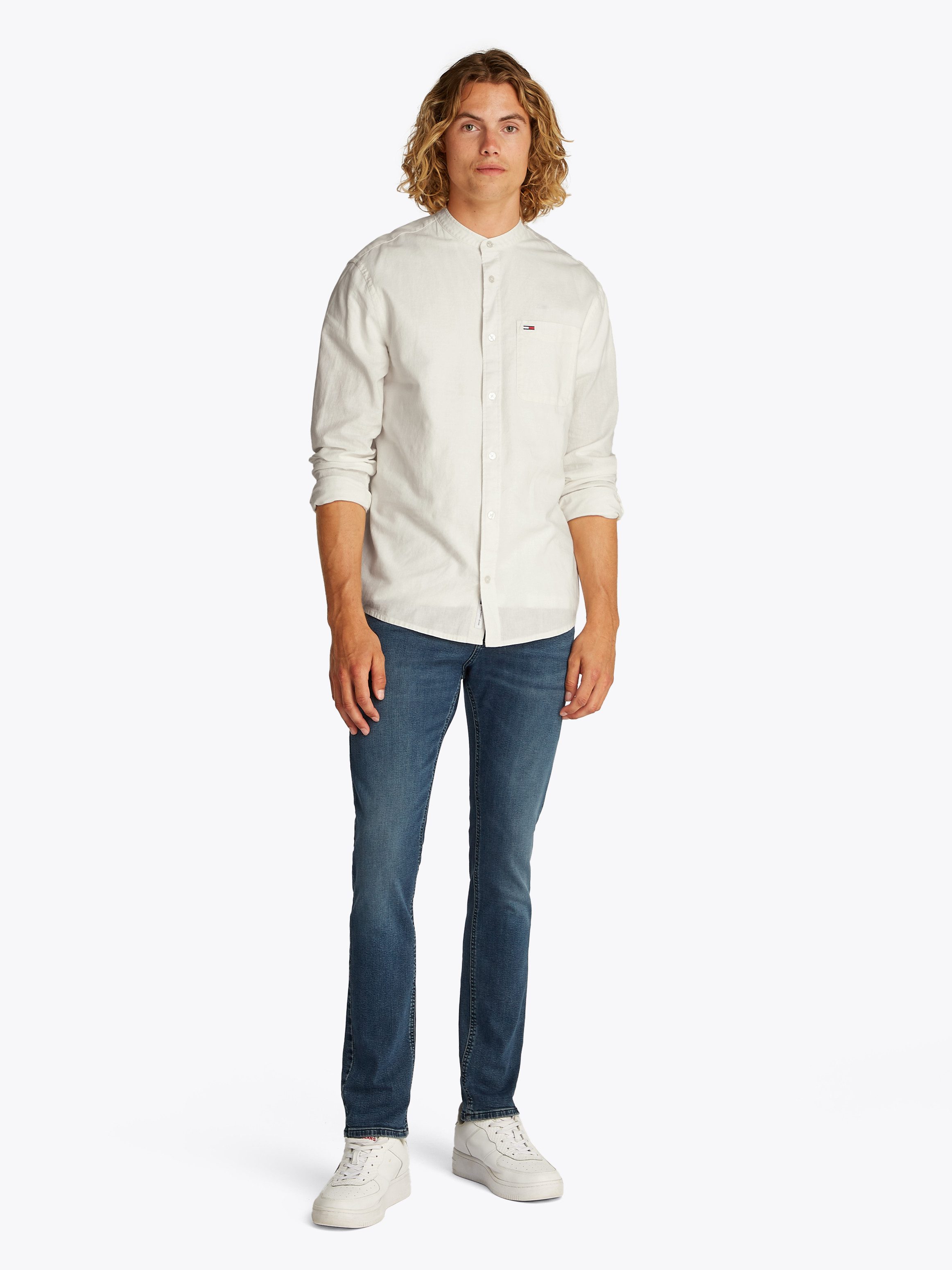 Tommy Jeans Langarmhemd TJM LINEN MIX BAND COLLAR SHIRT günstig online kaufen