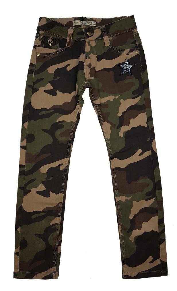 Girls Fashion 5-Pocket-Jeans Mädchen Army Tarnhose, Camouflage Muster M8152 Braun camouflage