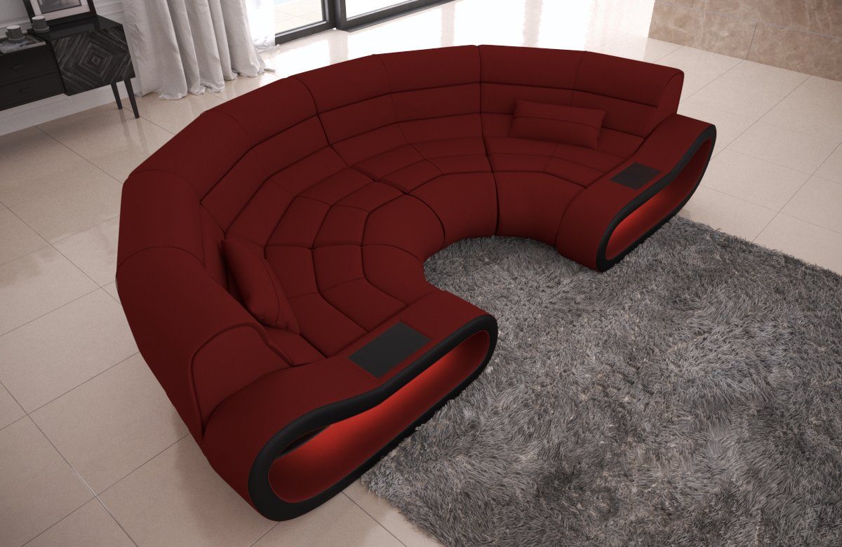 Stoff Couch Sofa Polster Bigsofa ergonomischer Designersofa Stoffsofa, mit rot-schwarz Dreams Sofa Concept Rückenlehne Ecksofa C134