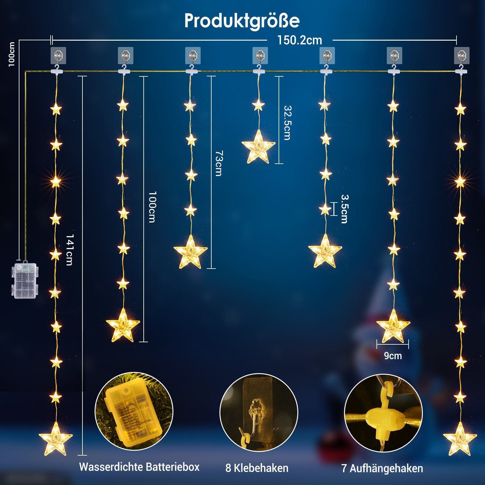 Quntis Lichtervorhang 88cm Bunt&Warmweiß weihnachtsstern fenster, weihnachtsdeko innen, 74-flammig, LED Fensterbilder für Innen/Außen/Fenster Ostern Mädchen Dek – Bild 2 von 5