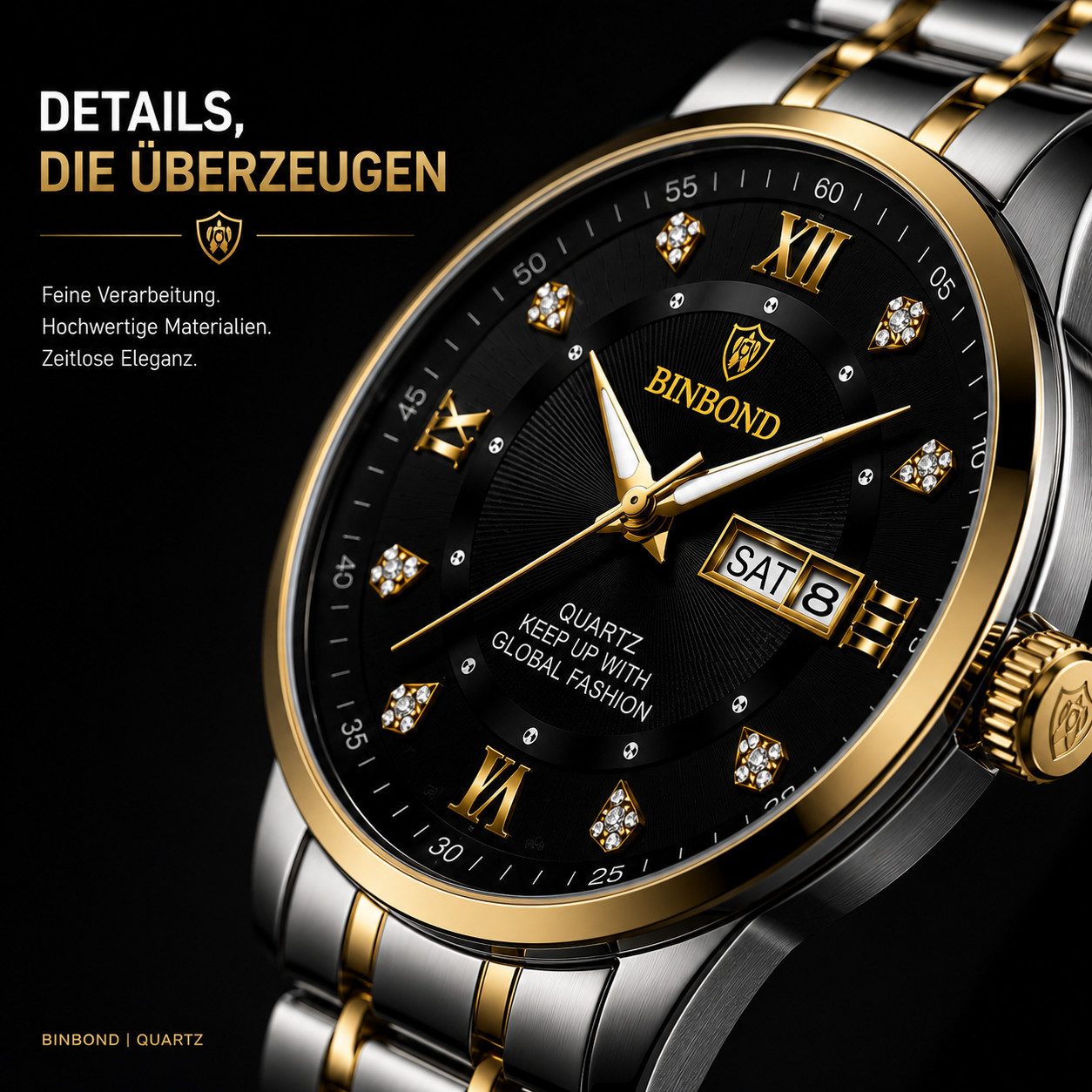 Toomoke Quarzuhr Herrenuhr Chronograph, Analoguhr Herren, Edelstahl Armbanduhr, (Business Uhr Herren, Armbanduhr mit Datum, Wochentag, Leuchtzeigern), Chronogra – Bild 4 von 5