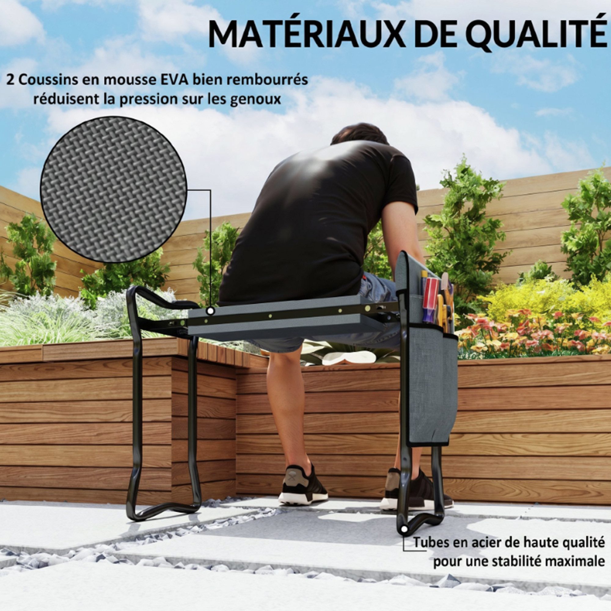 ibettertec Gartenlounge-Hocker Kniebank, weiches Kniekissen, Gartenarbeit, Gartenbank (Spar-Set, 1 St., Klappbare Garten-Kniebank mit Werkzeugtaschen), zweifach nutzbar, platzsparend klappbar, gelenkschonend