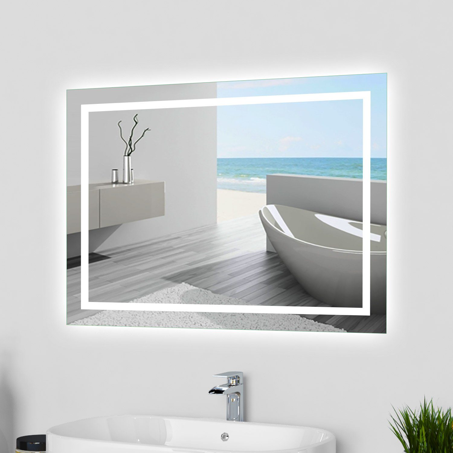 duschspa Badspiegel Spiegel mit LED Beleuchtung 60x50 cm bis 160x80 cm, Wandschalter+Beschlagfrei