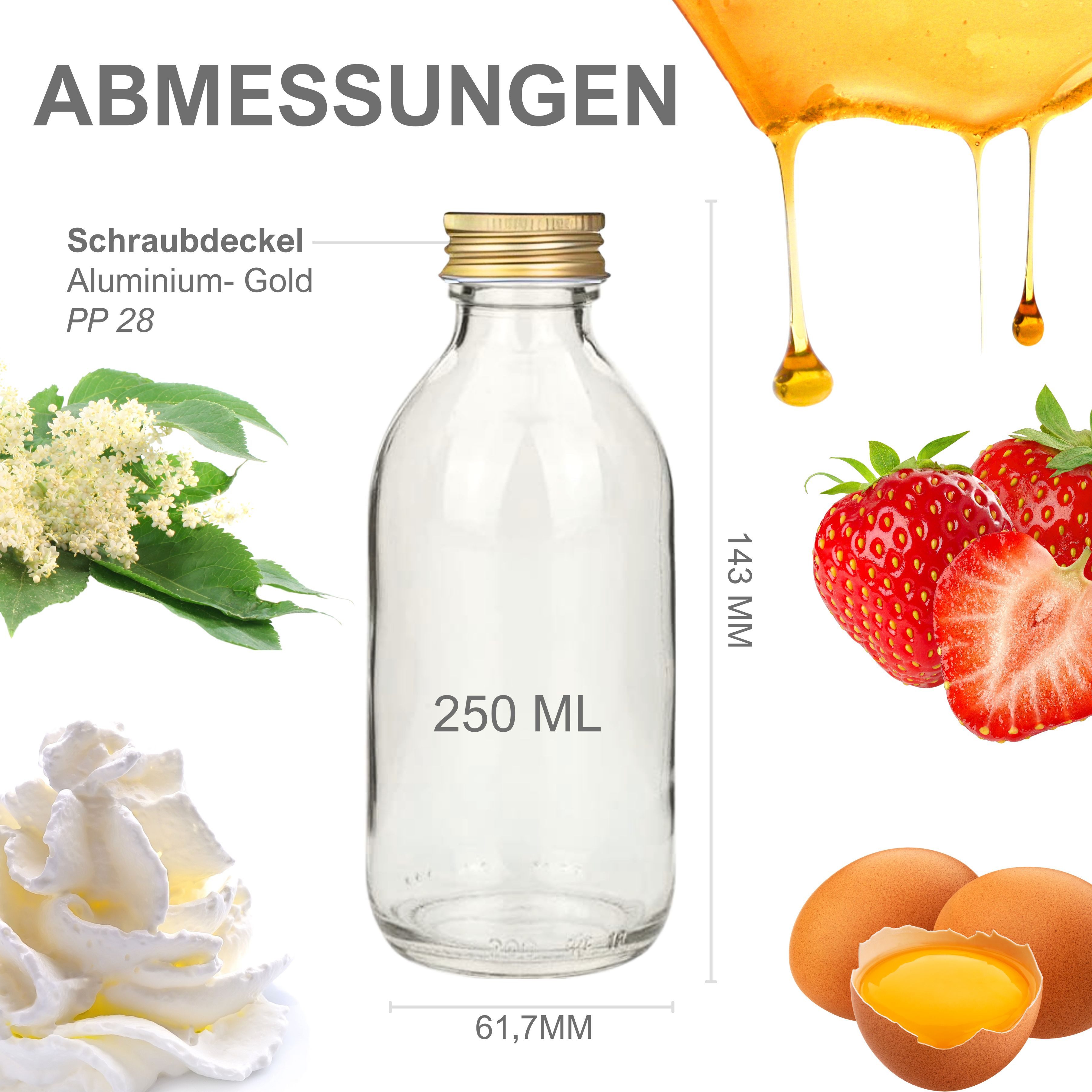 mikken Trinkflasche Sirupflasche 250 ml Saftflasche 0,25 Liter Glasflasche, als 4er, 6er oder 10er Set, made in europe