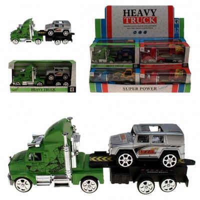 HAC24 Spielzeug-Auto Truck mit Anhänger & Auto LKW PKW Spielauto Transporter, (Set, 3-tlg), aus stabilem und schwerem Kunststoff