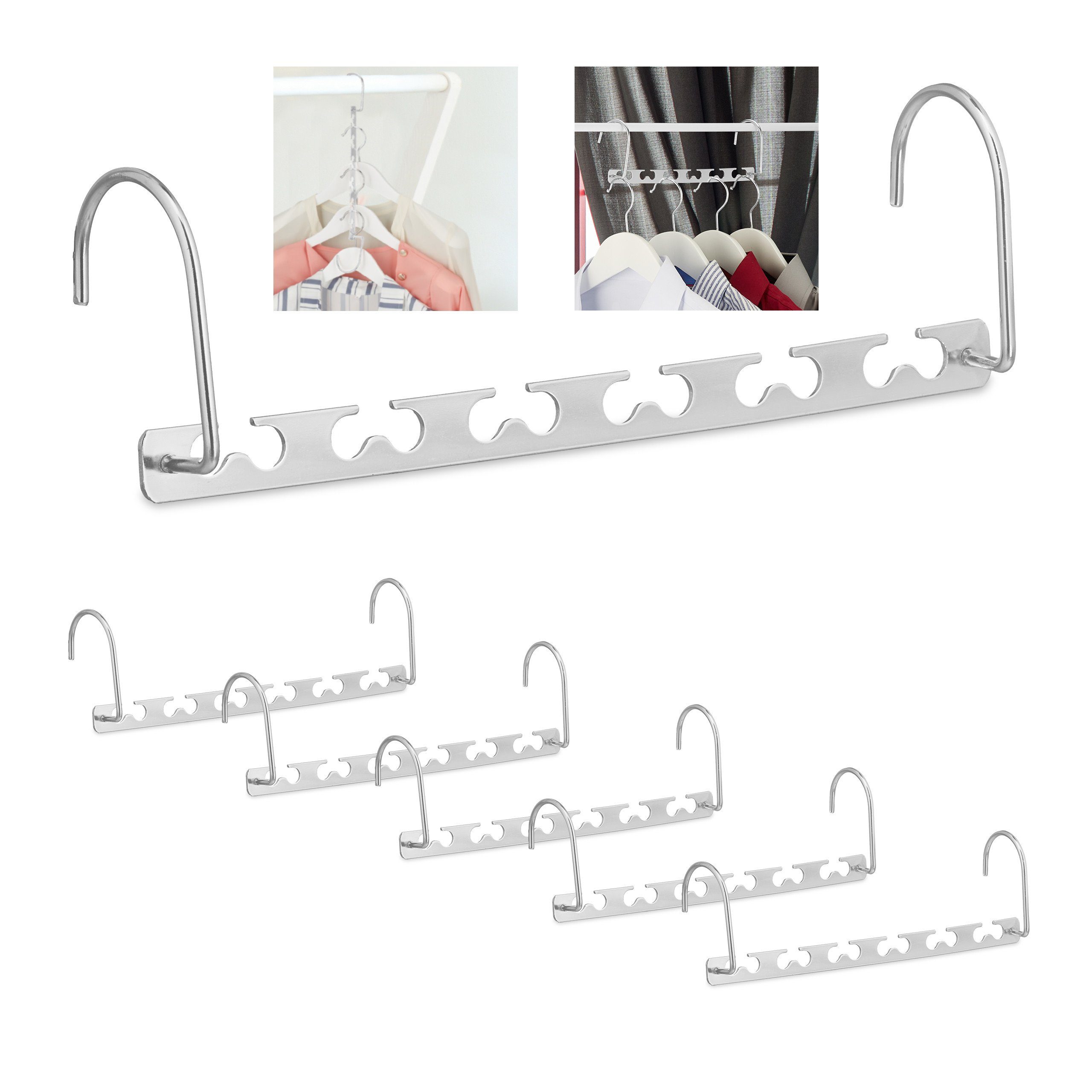 relaxdays Mehrfach-Kleiderbügel Raumsparbügel 6er Set silber günstig online kaufen