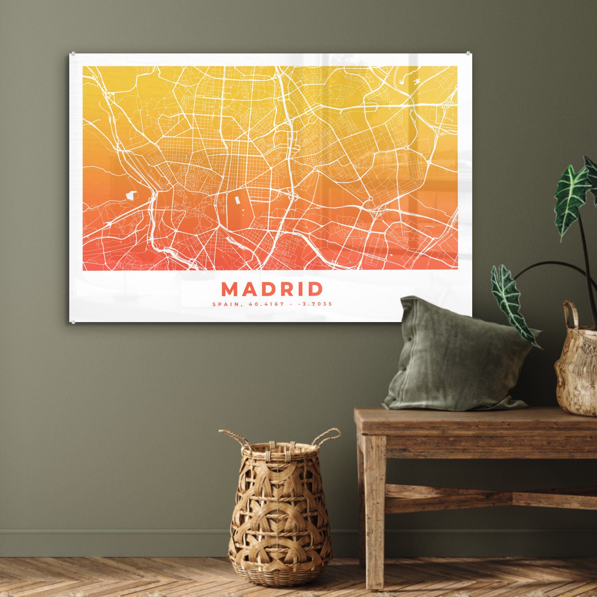 Stadtplan, & Wohnzimmer Schlafzimmer - St), Spanien Acrylglasbilder Acrylglasbild - MuchoWow Madrid (1