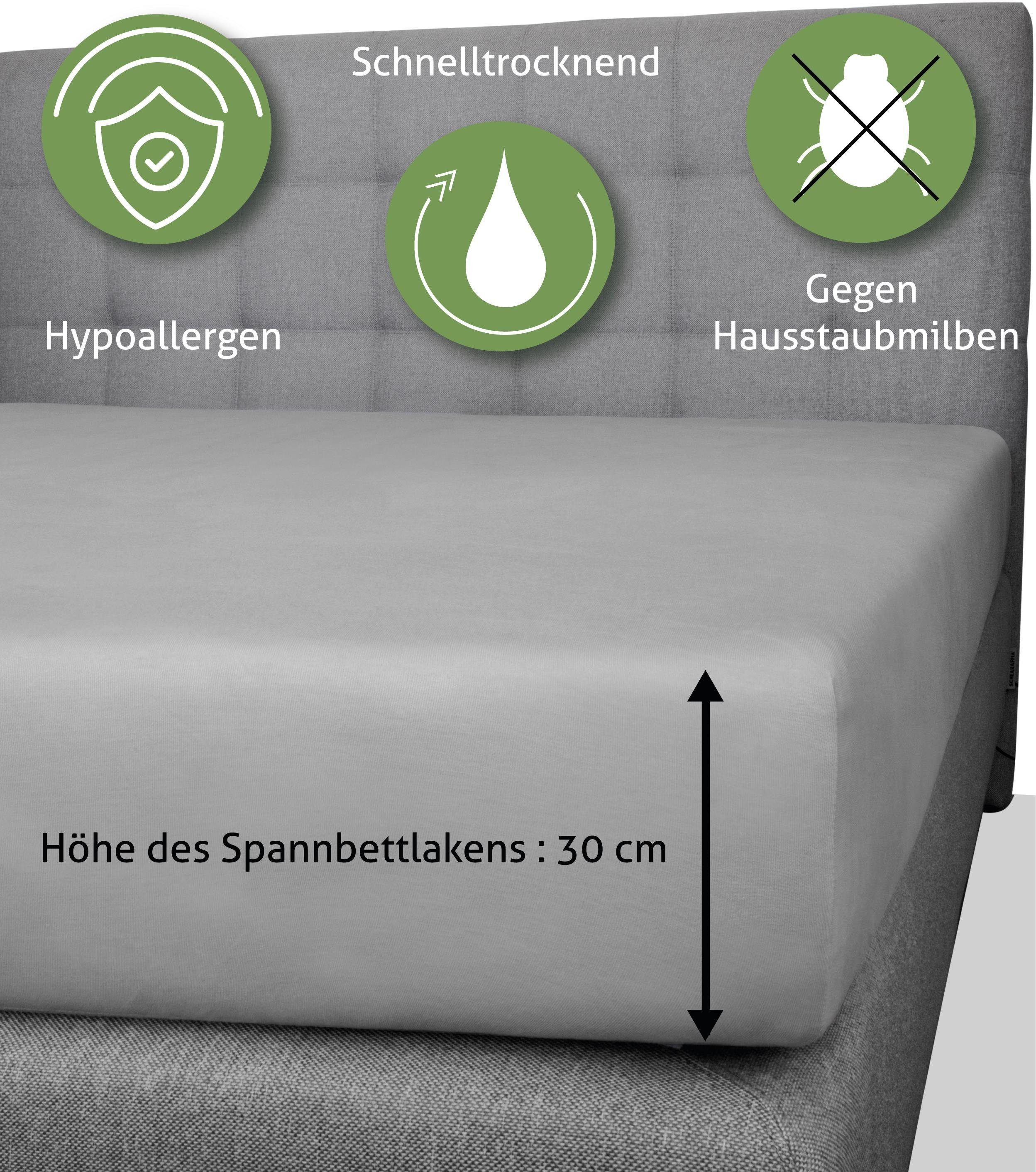 Aspero Spannbettlaken Spannbetttuch, Interlock, Gummizug: rundum, Kühlendes Bettlaken aus 100 % weicher Bambusfaser und 35 cm Steghöhe – Bild 4 von 5