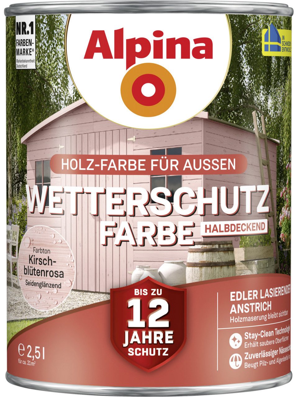 Alpina Holzschutzlasur Alpina Wetterschutzfarbe 2,5 L kirschblütenrosa