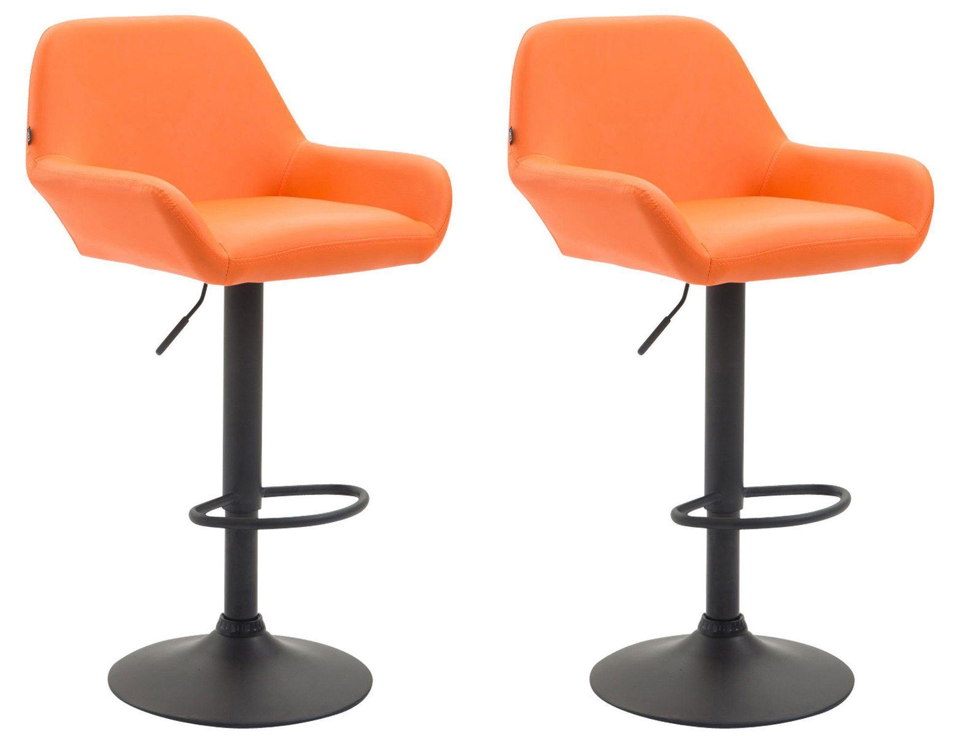 TPFLiving Barhocker Bragnum mit bequemer Rückenlehne und angenehmer Fußstütze (Set, 2 St., Barstuhl Hocker für Theke & Küche - Sitzfläche 360° drehbar), Gestell Metall schwarz matt - Sitzfläche: Kunstleder Orange
