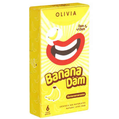 Olivia Kondome Olivia Dams 6 aromatisierte Lecktücker für hygienischen Oralverkehr Variante: Banana, farbige Lecktücher mit Aroma - gelb mit Bananen-Duft