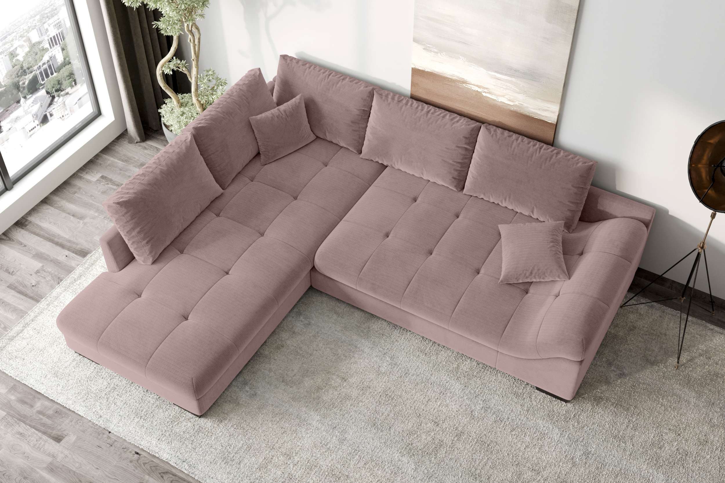 99rooms Ecksofa Terra, Sofa, L-Form, Inkl. 5 Rückenkissen, mit Rundumbezug, Wellenfederung