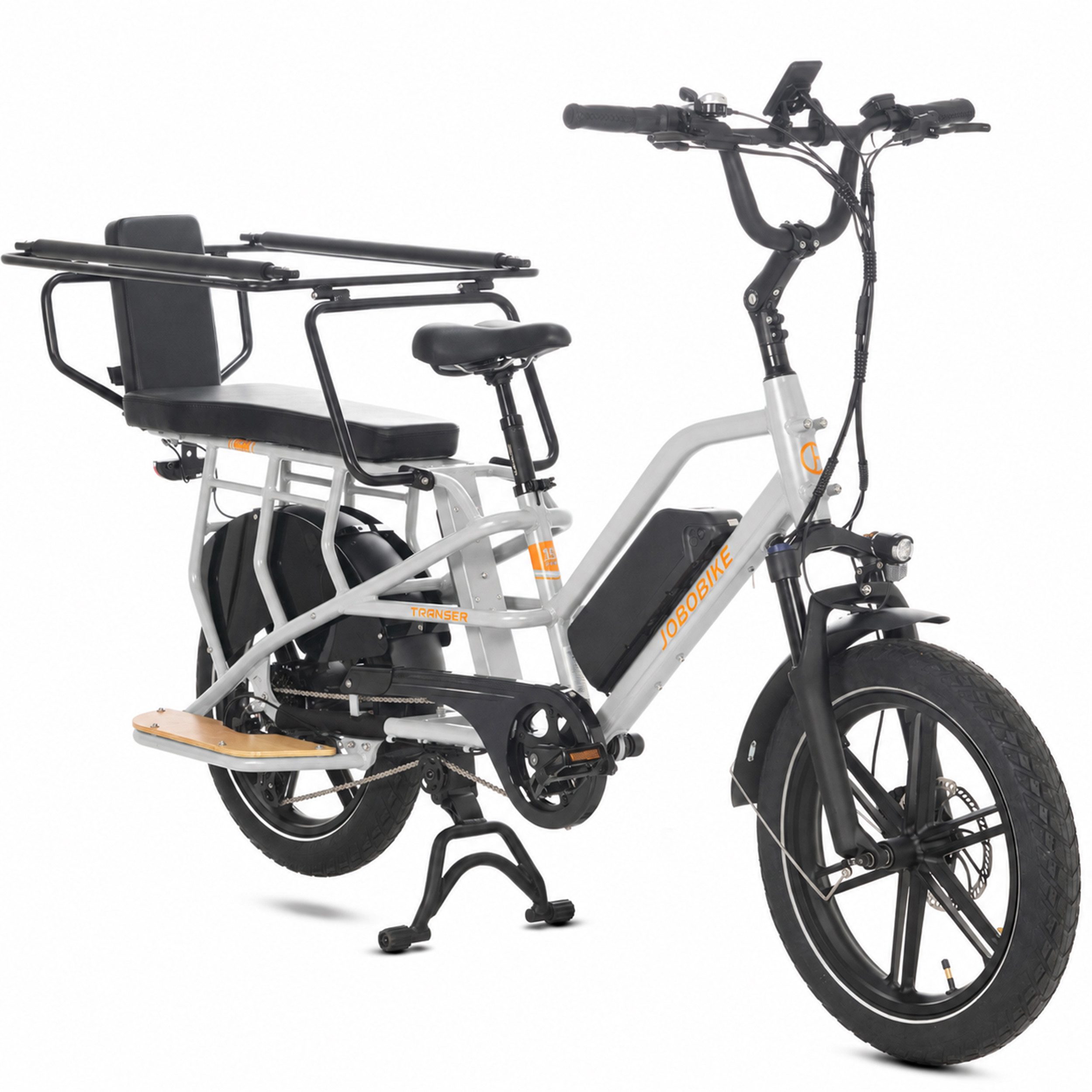 JOBOBIKE E-Bike Cargo 20 Zoll, 150 km, Longtail Lastenrad für Familie, Transport & Alltag, 7 Gang Shimano, Kettenschaltung, Heckmotor, 720 Wh, (Elektrofahrrad bis 200kg, Farb-LCD-Display, Drehmomentsensor), Bremslicht, Federsattelstütze, Kinder-Sitzoption, Transportlösungen