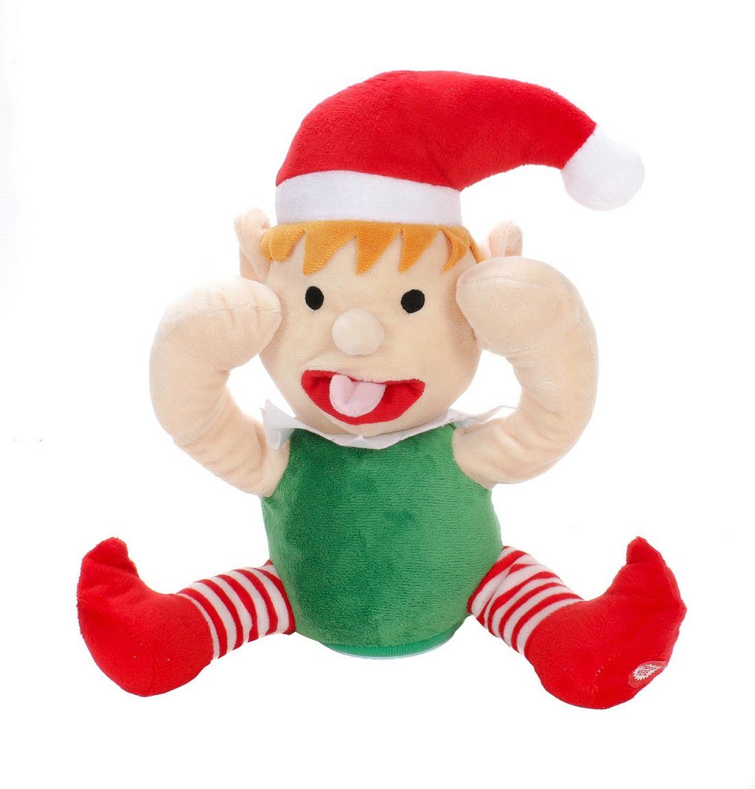 Bubble-Store Weihnachtsfigur Lustige Weihnachtsfigur mit Bewegung und Ton,  spielt auf Knopfdruck (Elf mit rausgestreckter Wackelzunge, während die  Hände vor die Augen und zurück gehen), Weihnachtself Figur mit Jingle Bells  Musik