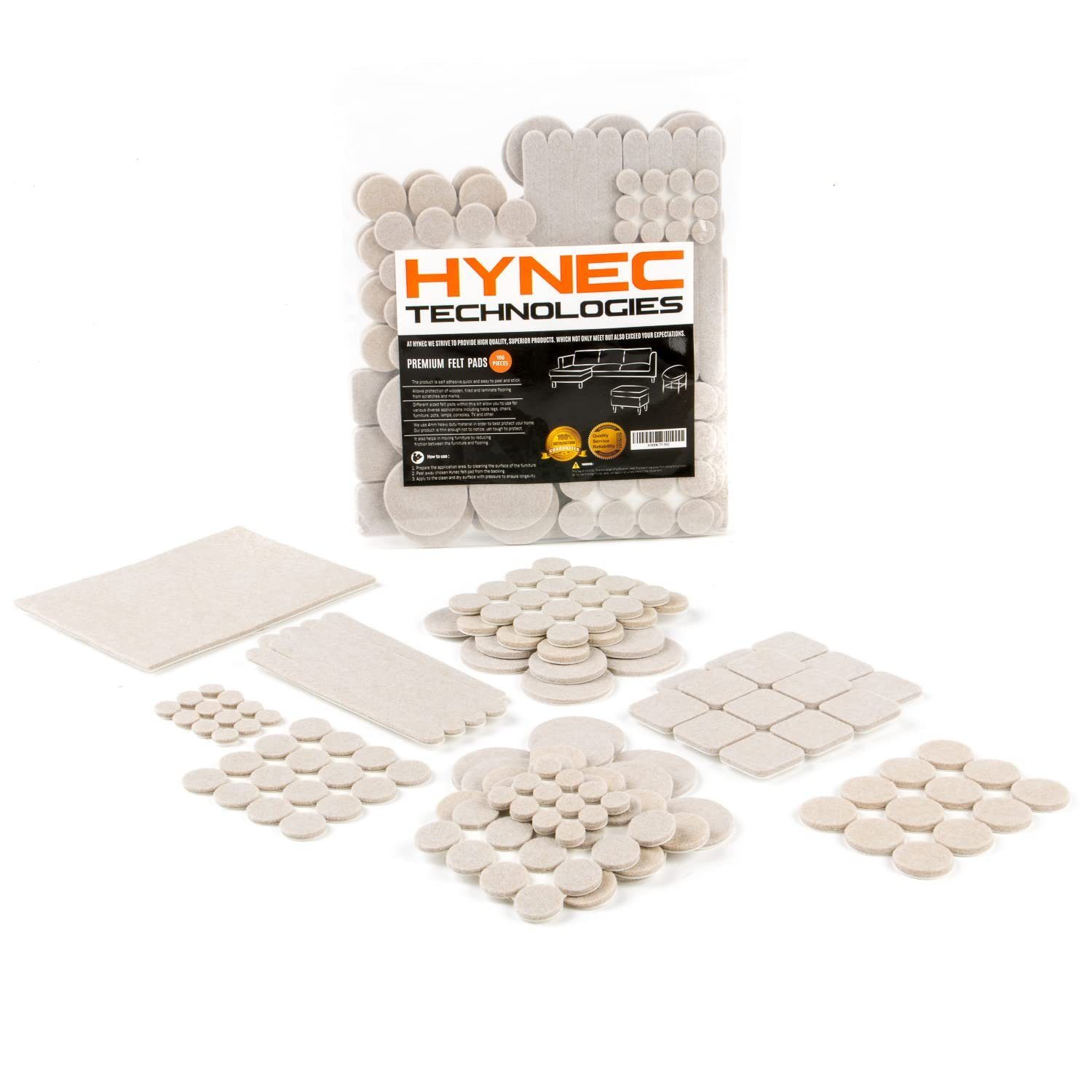 Hynec Technologies Filzgleiter Premium Filzgleiter Selbstklebend, 106 Teile, 7 Größen, Beige, Beige 106 Stück (1er Pack)