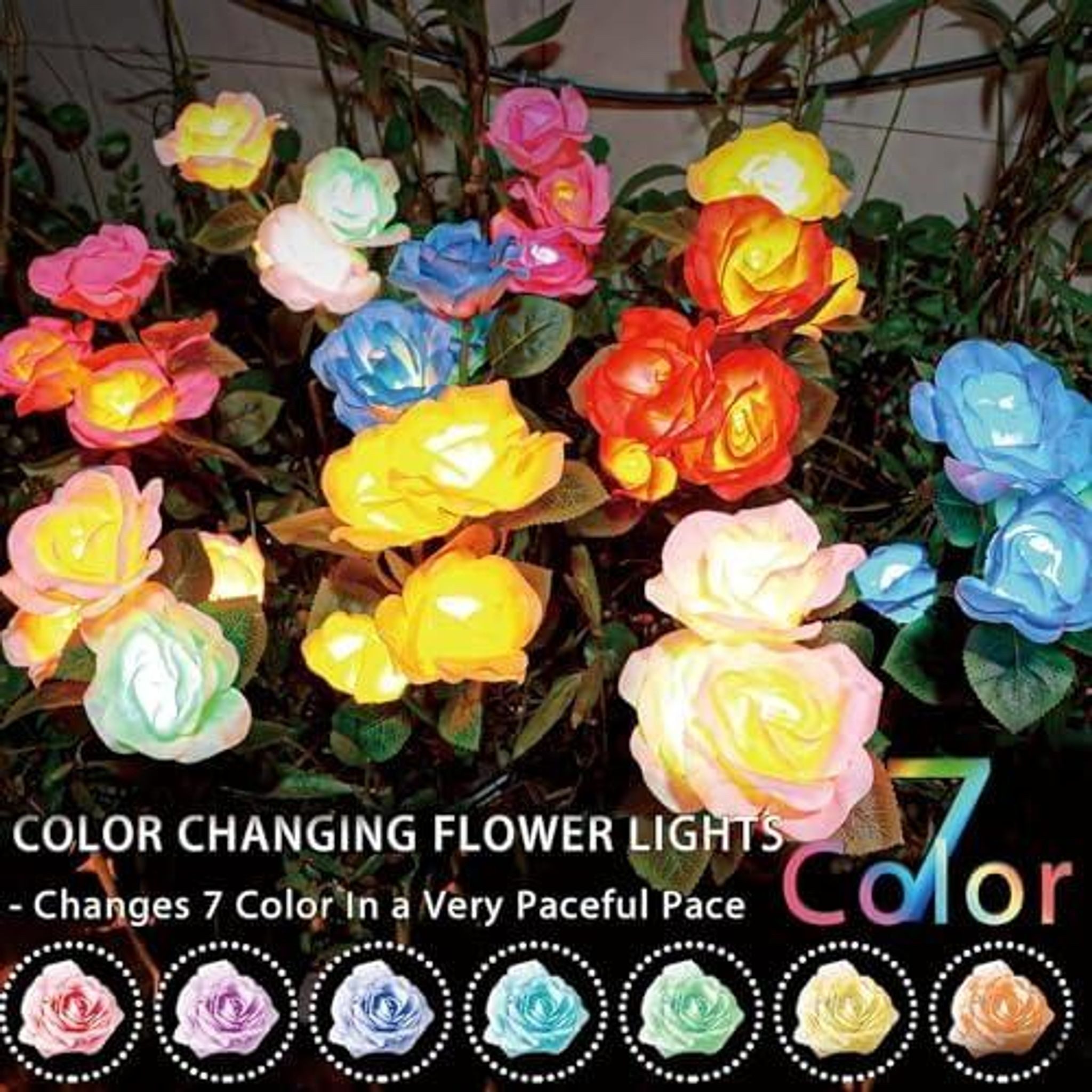 FELIXLEO LED Solarleuchte Solar Rosenleuchten Garten 7 Farben Außenleuchte Solarpanel Deko – Bild 2 von 5