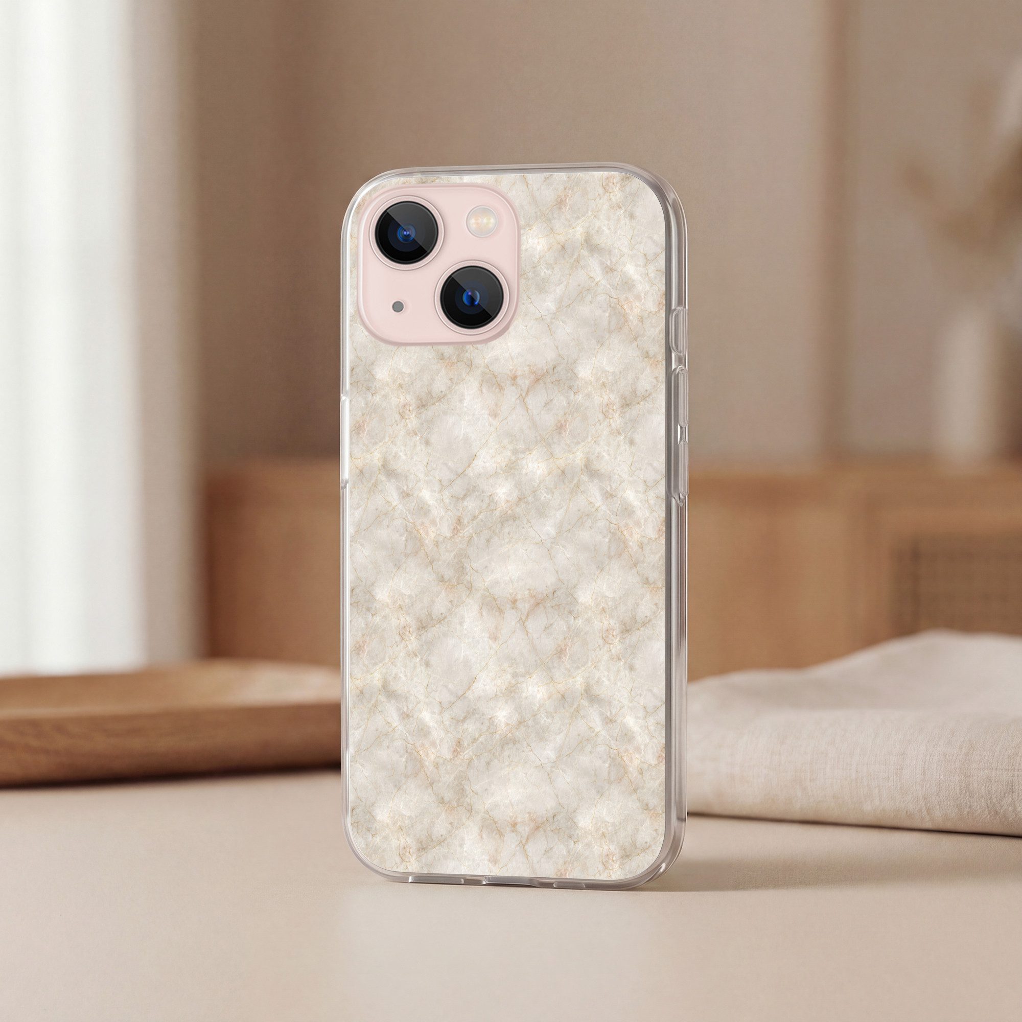 MuchoWow Handyhülle für Apple iPhone 13 Hellbeige - goldbraune Adern - Marmor, Smartphone-Bumper, Print, Handy Schutzhülle Dünn