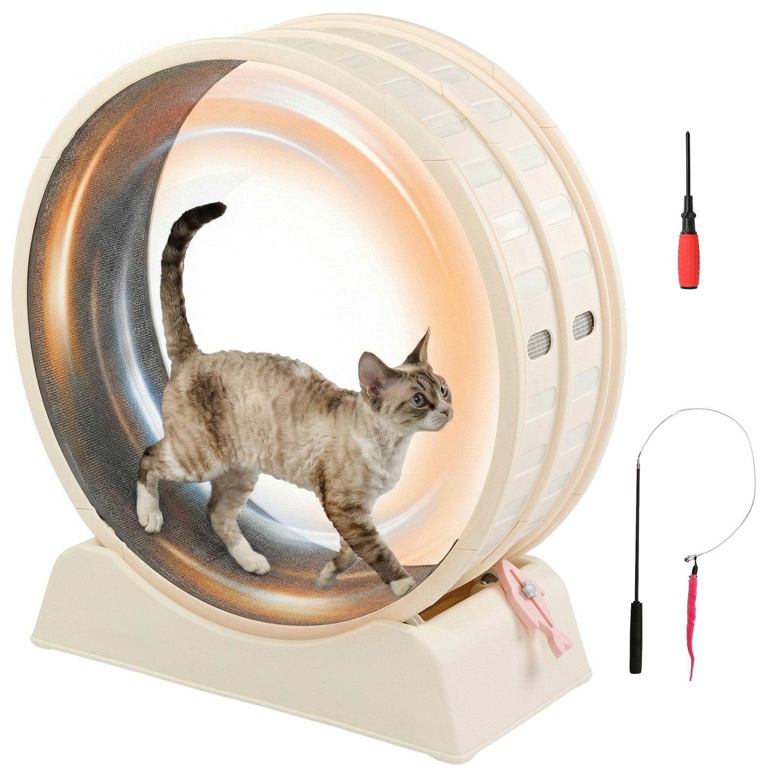 LALAHO Tier-Intelligenzspielzeug Katzenlaufband, leise Laufband für Katzen, PP-Kunststoff, Innendurchmesser 80cm, Sicherheitsschloss-Design, Grau