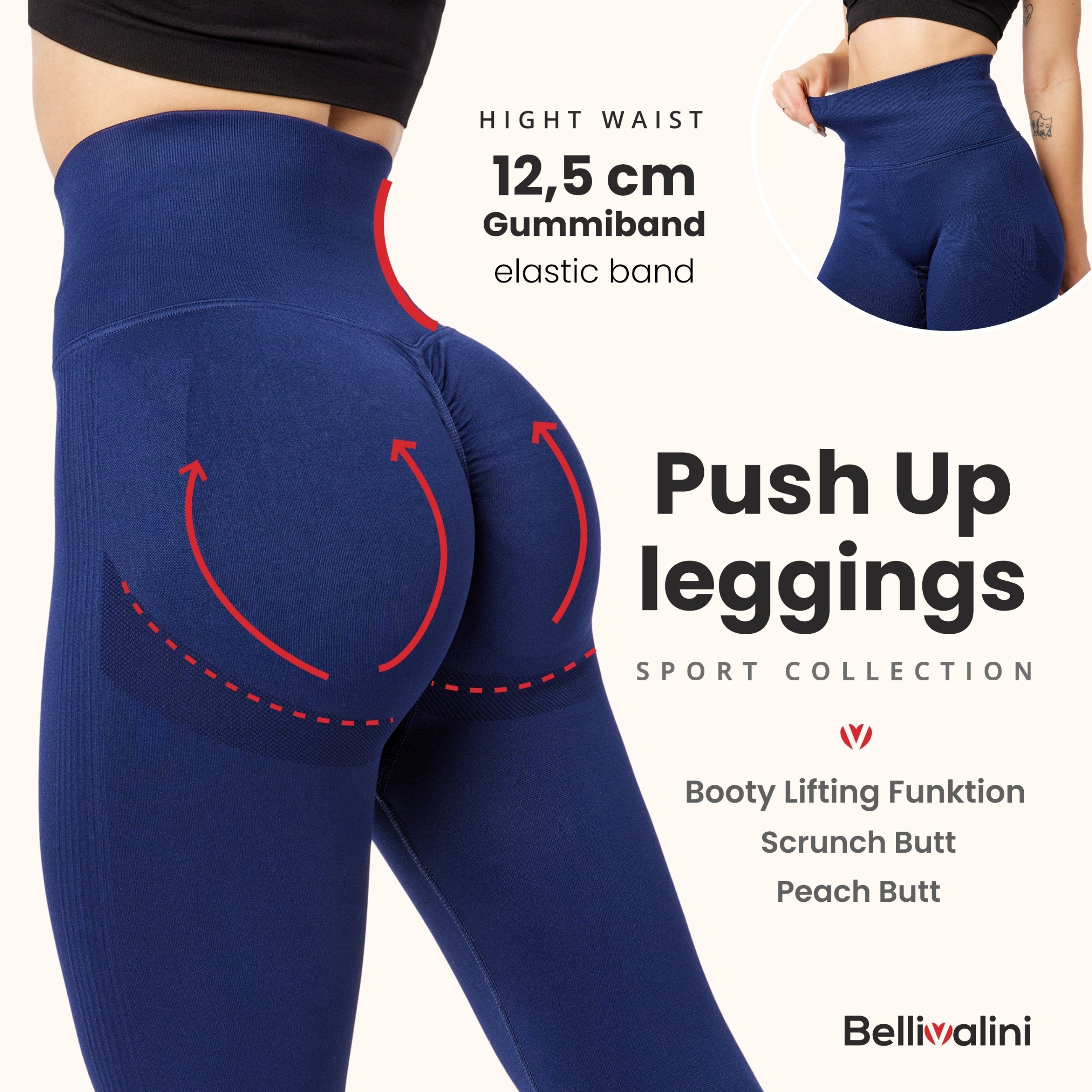 Bellivalini Leggings Damen High Waist Push Up Scrunch BLV50-255 (1-tlg) figurformend