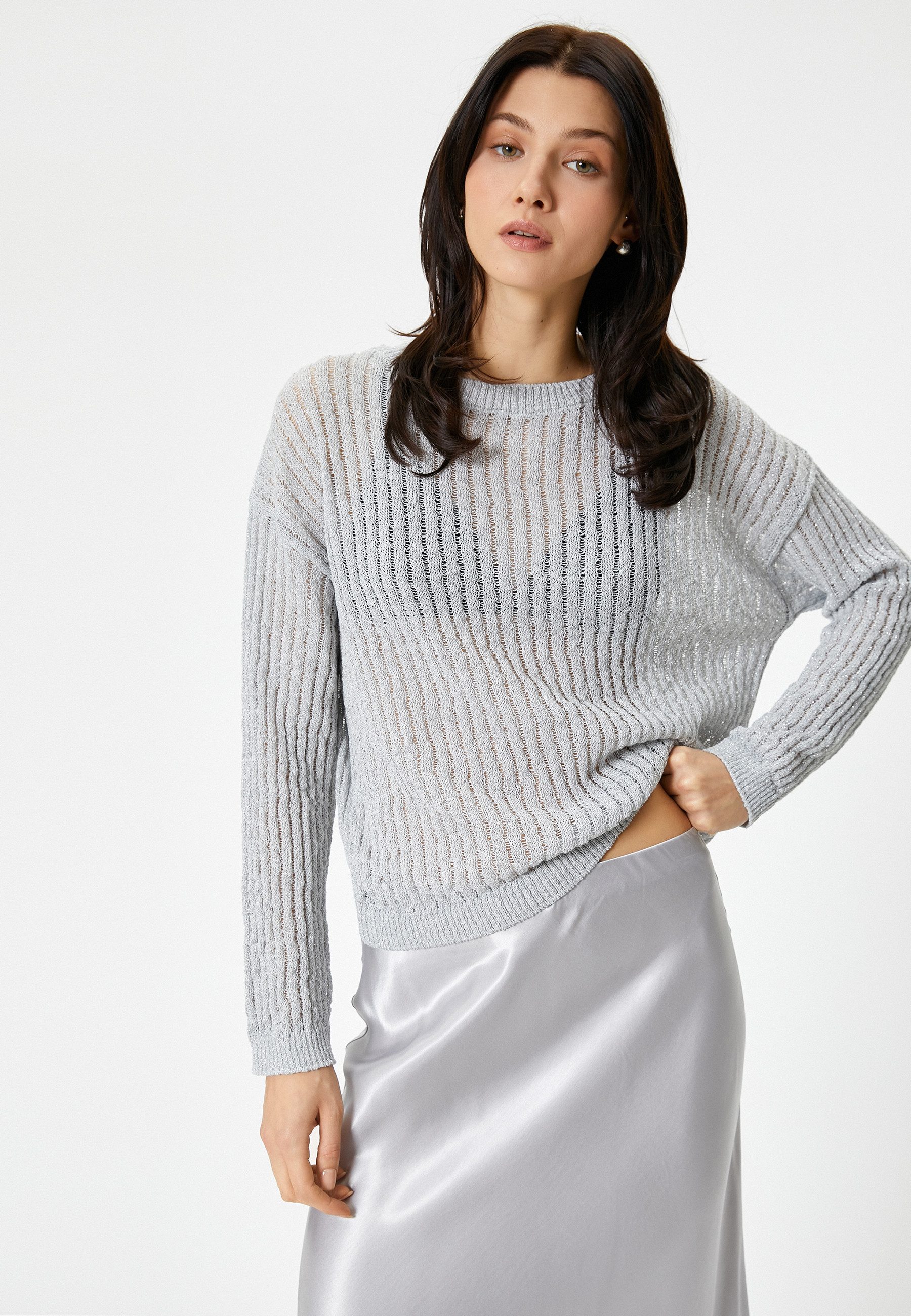 Koton Rundhalspullover Rundhalsausschnitt Ajour