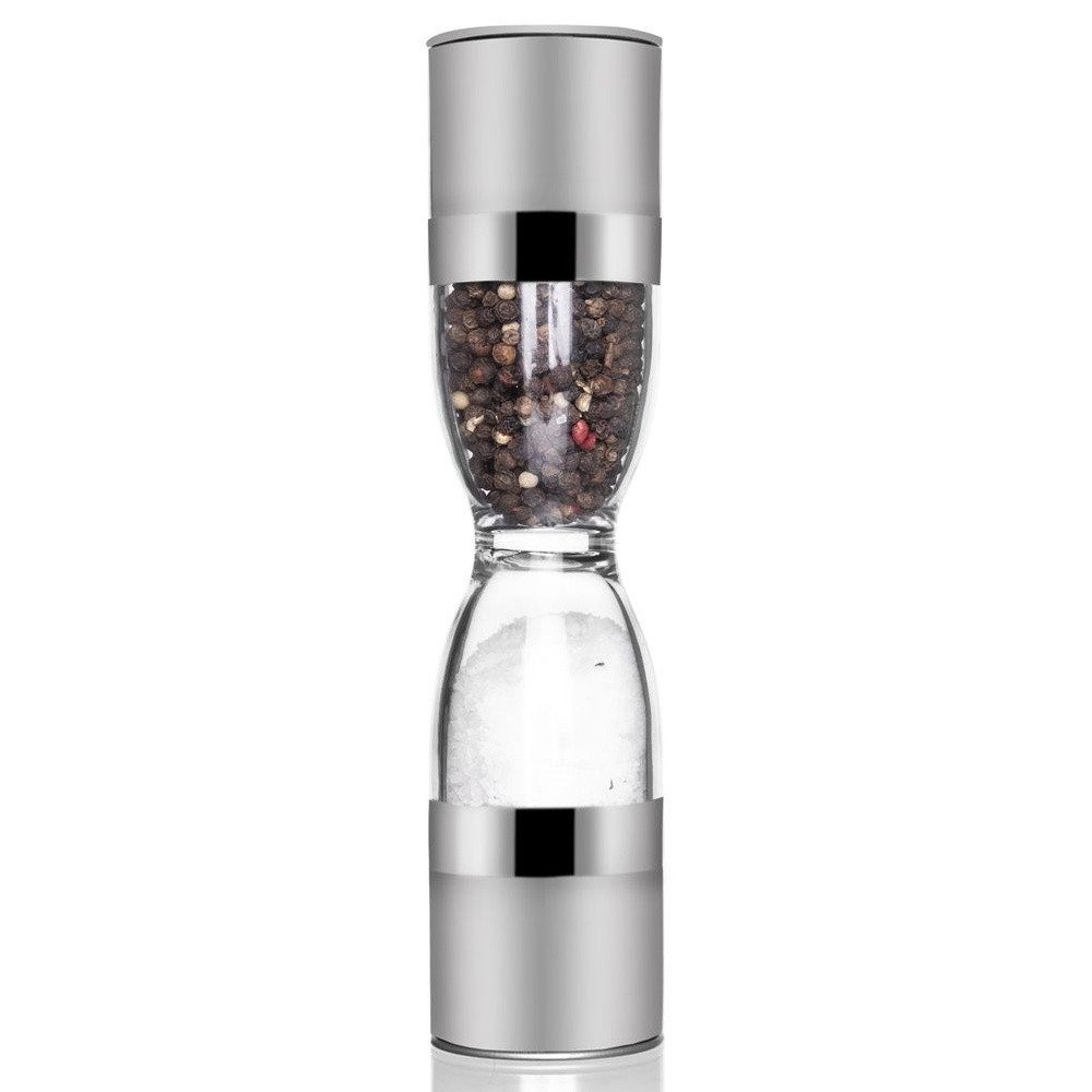 Orion Group Salz-/Pfeffermühle Doppelte Salz und Pfeffermühle in Silber aus Edelstahl 22cm, (1 Stück), mit zwei getrennten Gewürzbehältern mit Keramikmahlwerken