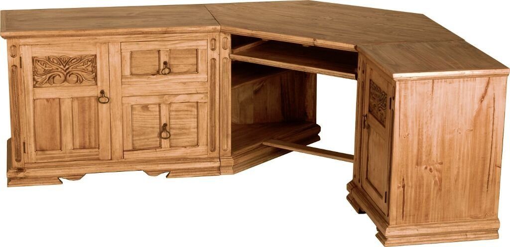 MiaMöbel Eckschreibtisch Mexico, aus massivem Pinienholz Honig