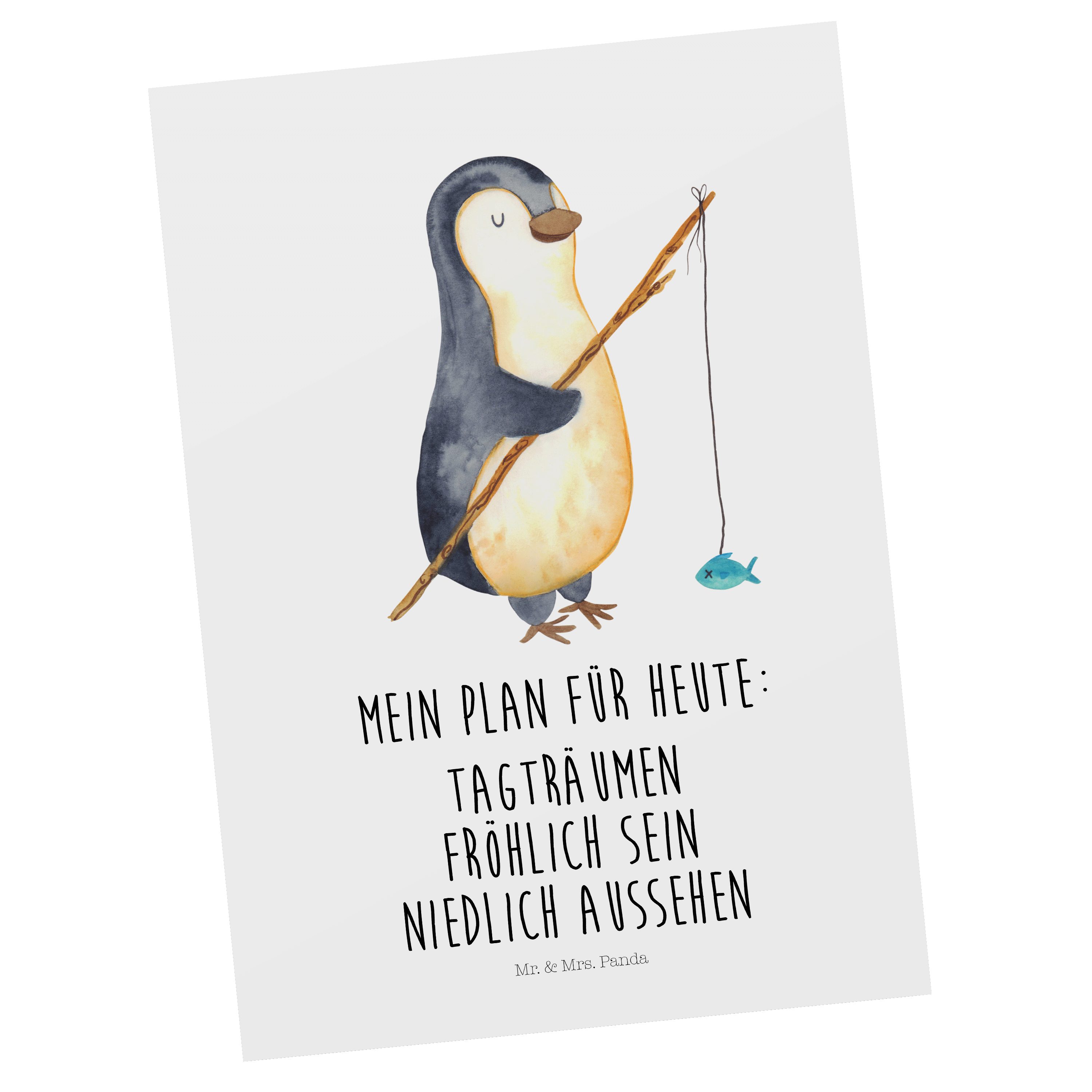 Mr. & Mrs. Panda Postkarte Pinguin Angler - Weiß - Geschenk, Geschenkkarte, Angelurlaub, Fischer
