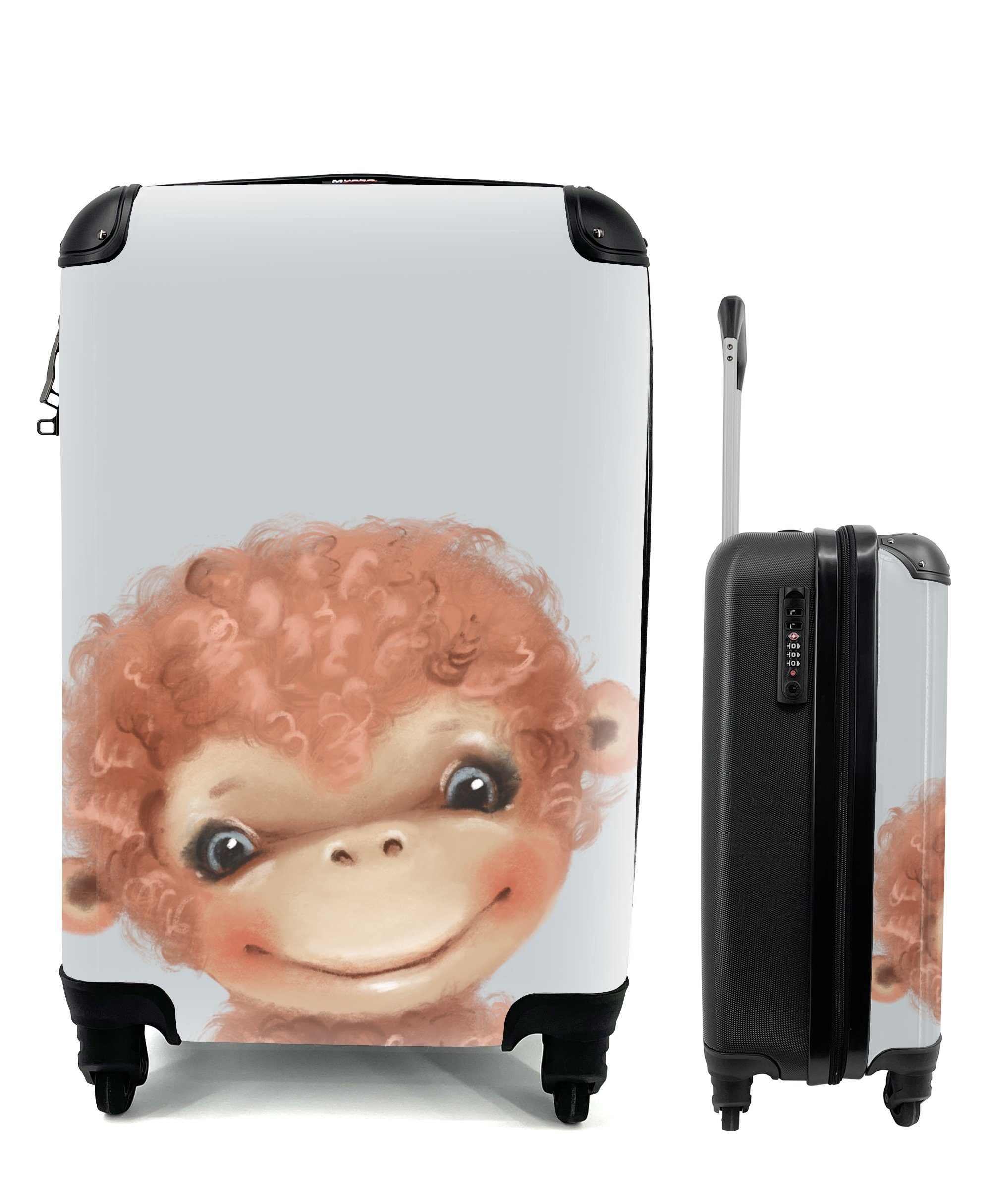 MuchoWow Handgepäckkoffer Affe - Kinder - Tier, 4 Rollen, Reisetasche mit rollen, Handgepäck für Ferien, Trolley, Reisekoffer