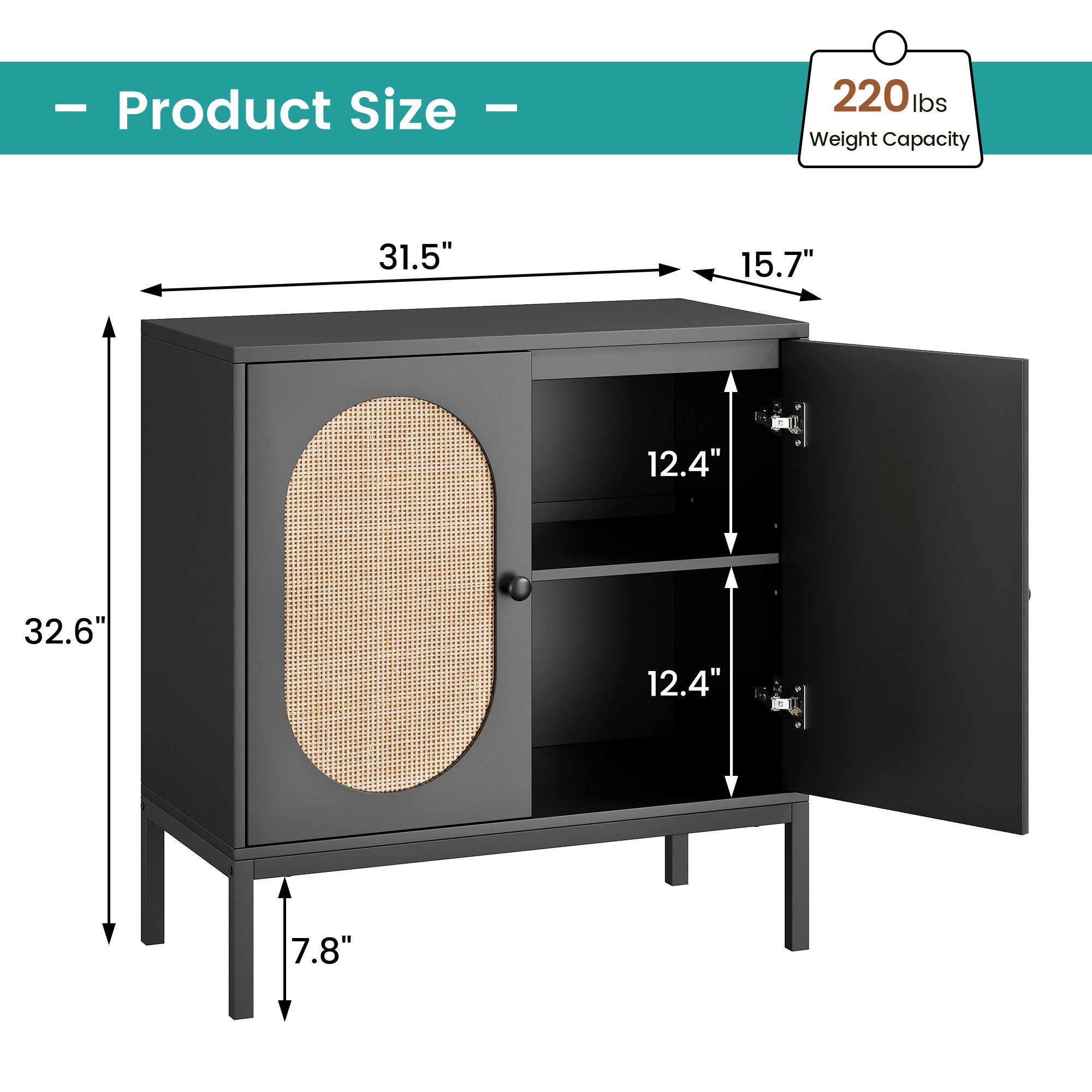 GarveeMore Sideboard Küchenschrank,mit 2 Türen aus Rattan, Kommode,mit Einl günstig online kaufen