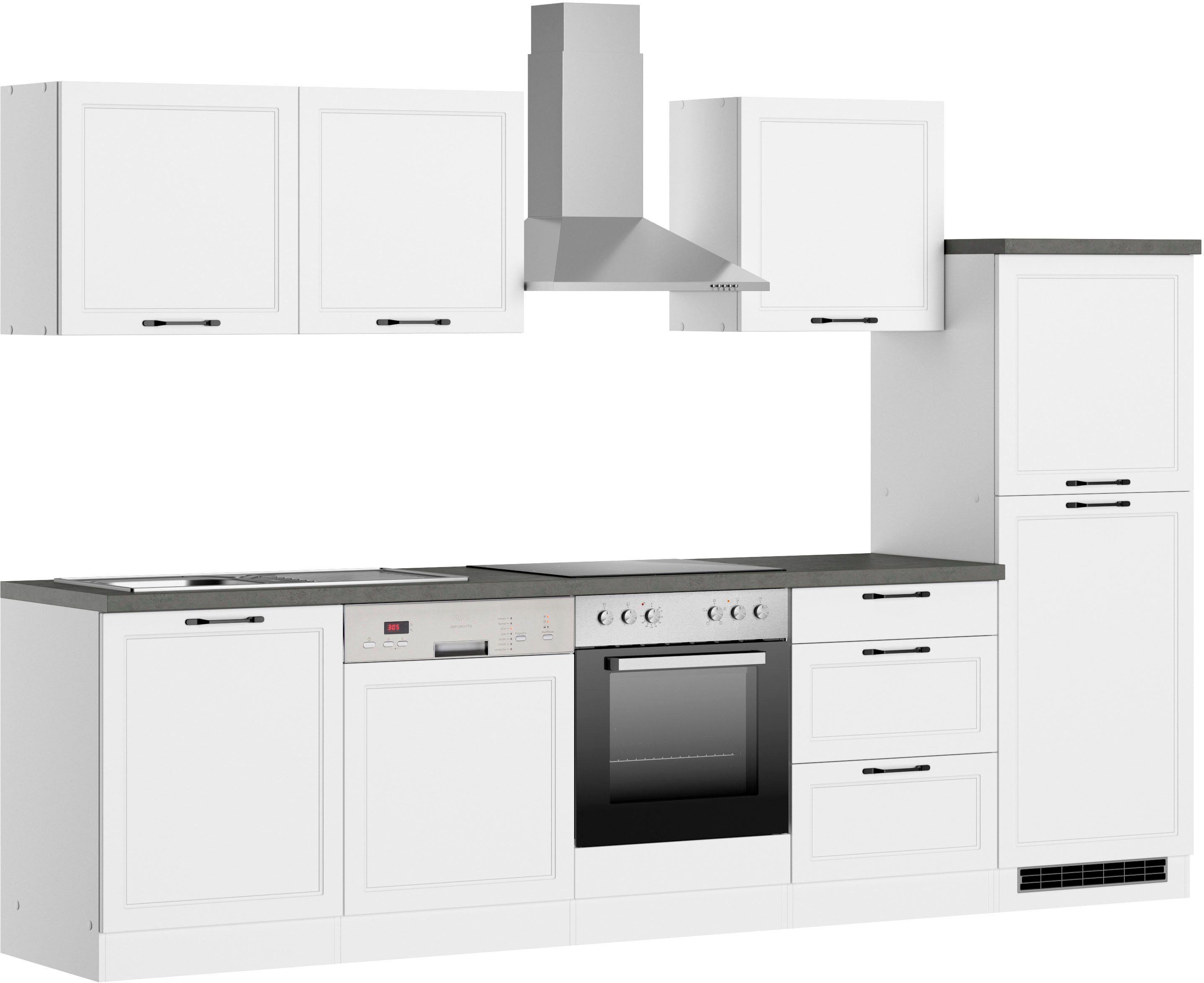 KOCHSTATION Küchenzeile KS-Lani, mit MDF-Fronten, Breite 300 cm, wahlweise mit E-Geräten, Höhen-Ausgleichsfüße 0-4 cm