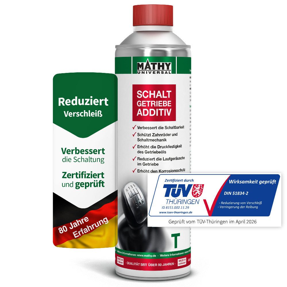 MATHY Getriebezusatz MATHY-T Schaltgetriebeöl-Additiv 500 ml, 0,5 l, (1-St) Geeignet für Öle auf mineralischer, teil- & vollsynthetischer Basis