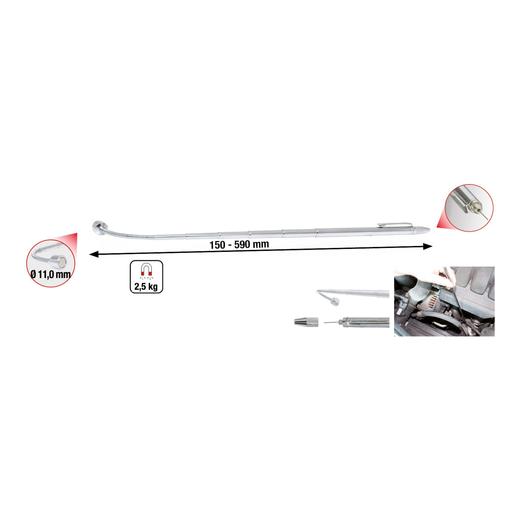 KS Tools Magnet KS Tools 2in1 Teleskop-Magnetheber mit Waschdüsen-Reinigungs- und
